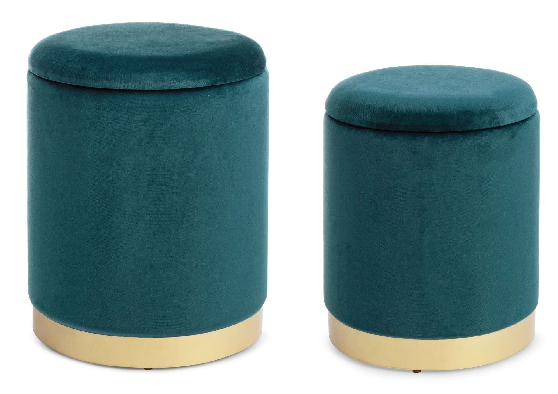 Bizzotto Pouf Polina 2er-Set in Samt-Optik, Blau