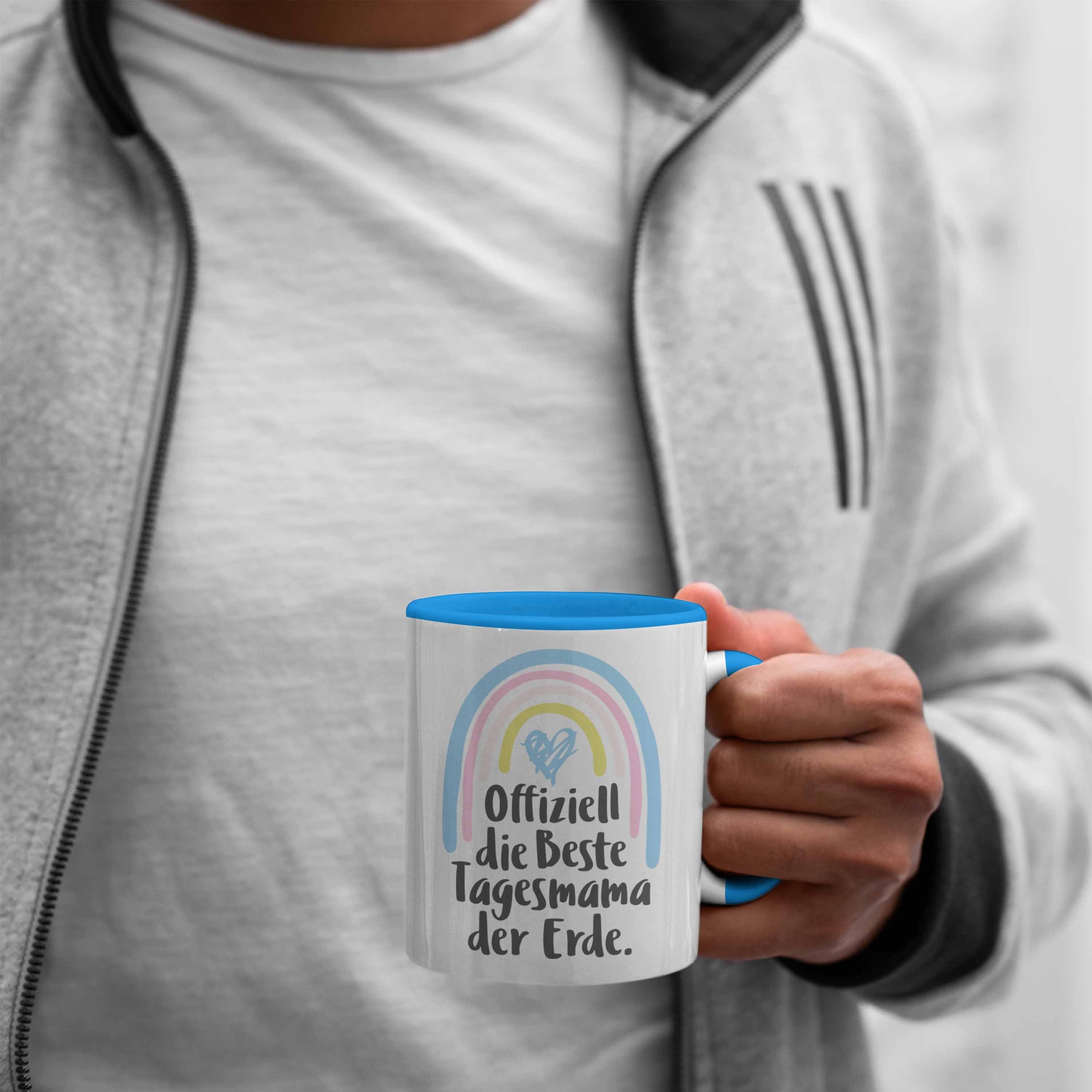 Erzieherin Tasse Geschenkidee Herz Tagesmama Aufpasserin Erde Tasse Tagesmutter - mit Beste der Trendation Trendation Blau Geschenk