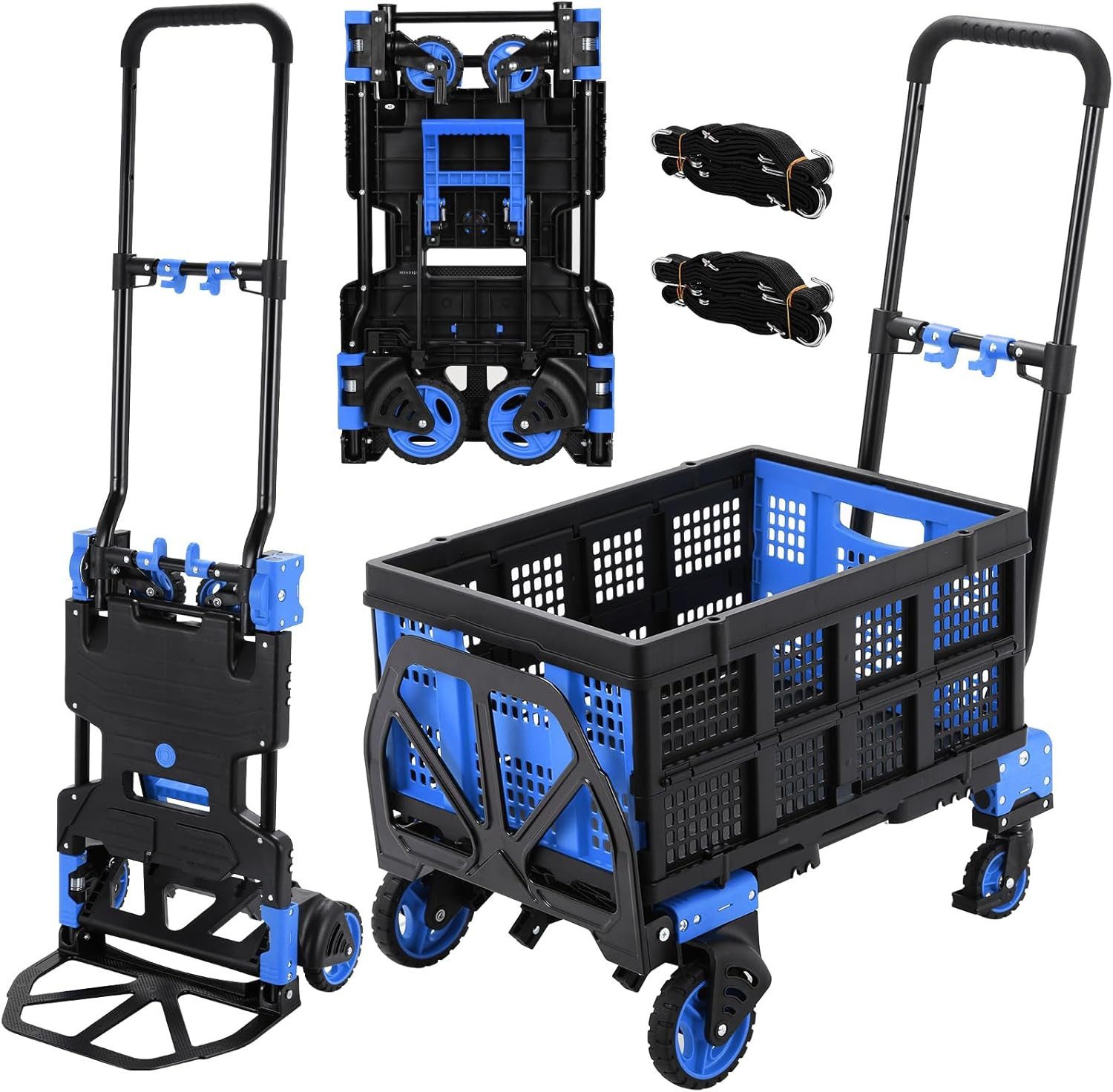 TLGREEN Bollerwagen 2-in-1 faltbarer Transportwagen,Gerätewagen (Tragfähigkeit: 75/150 kg, 2 Gummibänder mit Haken, 3 Stufen Höhenverstellung)