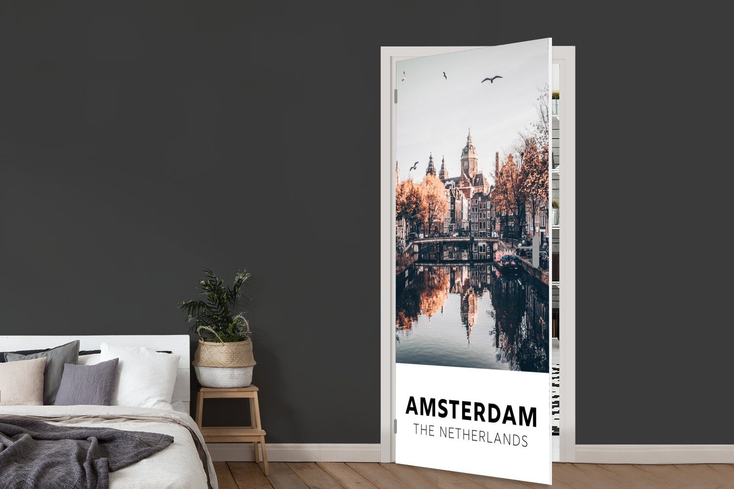 für MuchoWow cm St), Niederlande Amsterdam Matt, (1 bedruckt, Türaufkleber, Tür, - - 75x205 Türtapete Architektur Fototapete Bäume, -