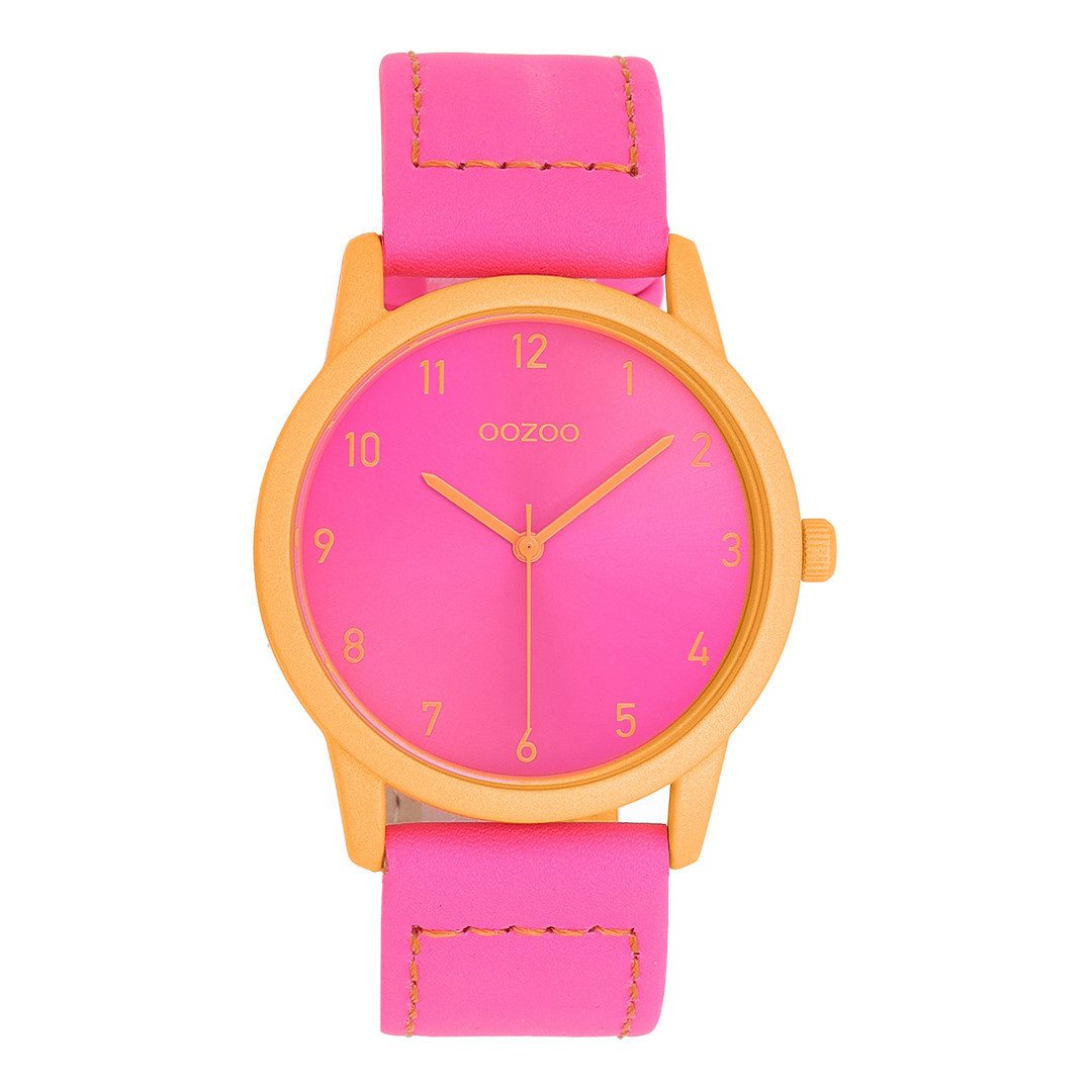 OOZOO Quarzuhr Damenuhr C11556 38 mm pink orange Lederband