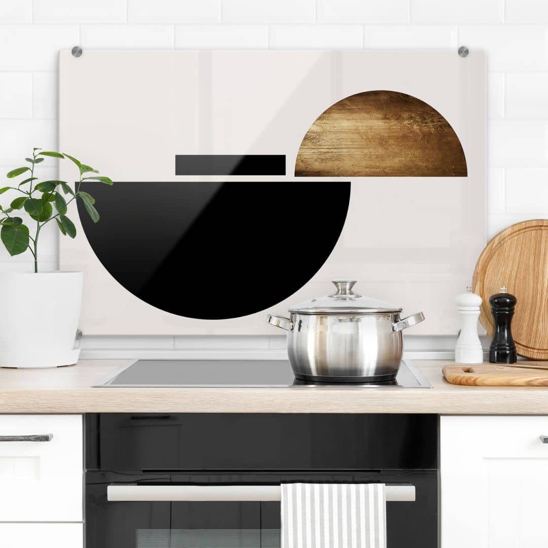K&L Wall Art Spritzschutz Glas Küchenrückwand Gold abstrakt Feng Shui Deko