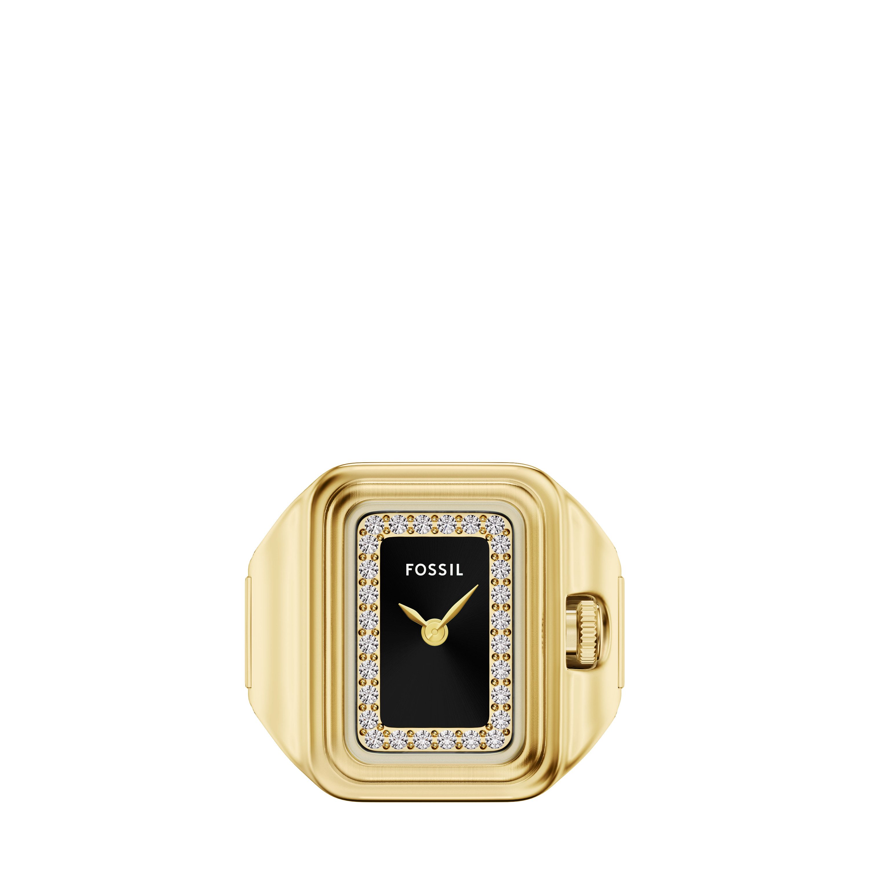 Fossil Quarzuhr RAQUEL WATCH RING ES5447, Armbanduhr, Damenuhr, Edelstahlarmband, analog, Glassteine