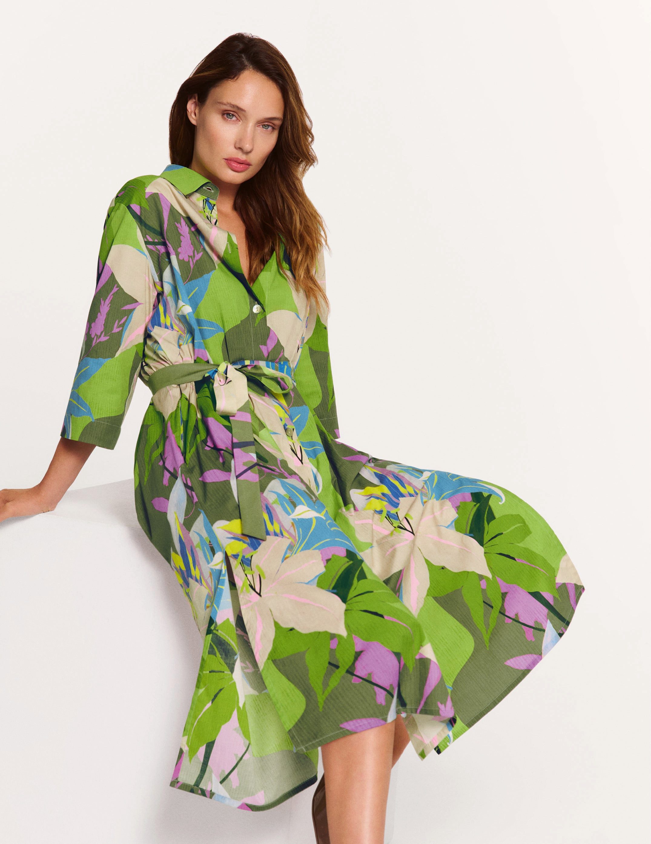 Faber Blusenkleid Hemdblusenkleid mit Exotic-Floral-Print