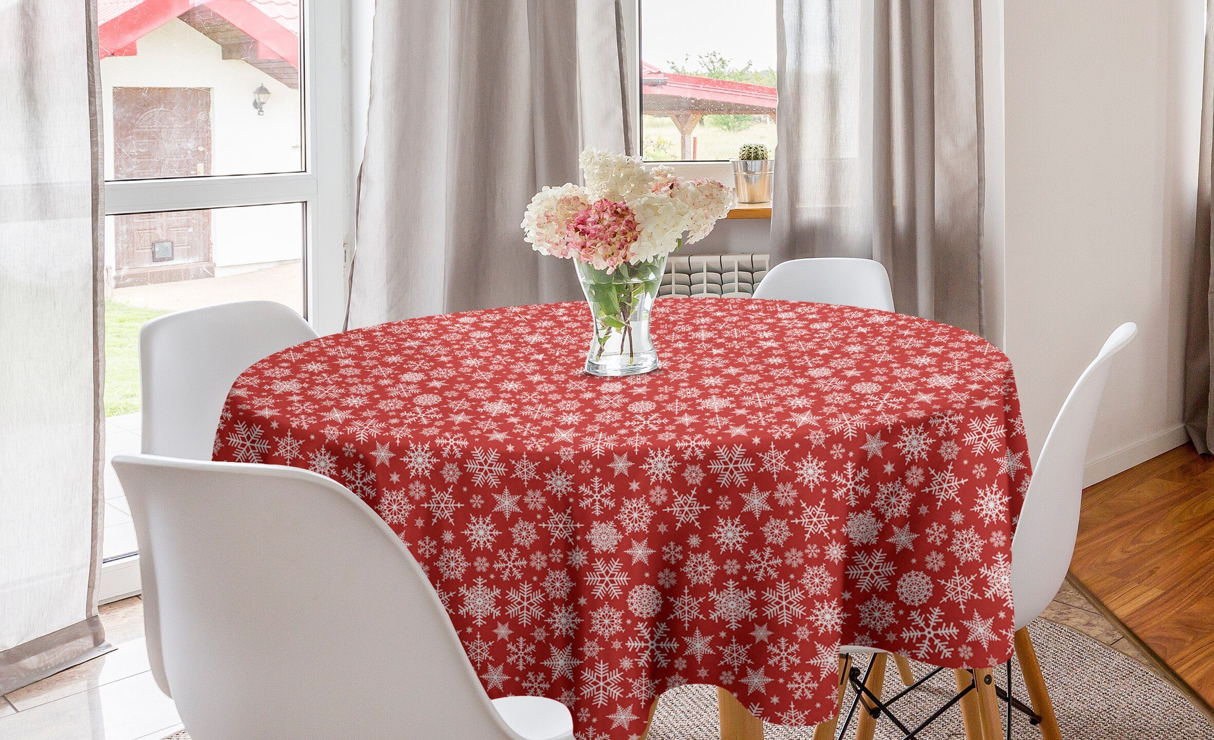 Tischdecke Verschiedene Esszimmer Abakuhaus Abdeckung Schneeflocke-Winter Tischdecke für Dekoration, Kreis Küche rot