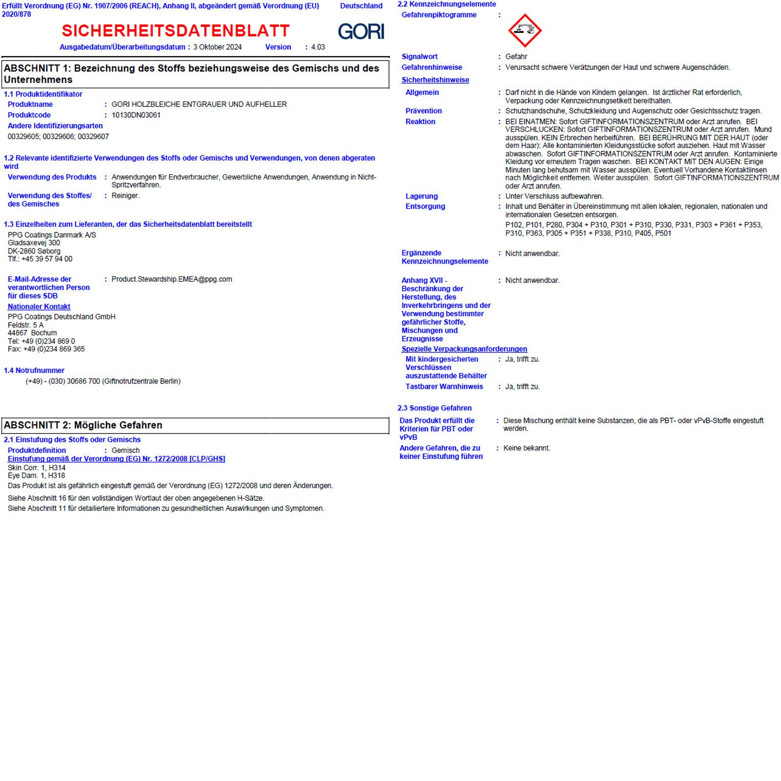 GORI Universal Holzbleiche - 2.5 Ltr (Farblos) Bleichmittel