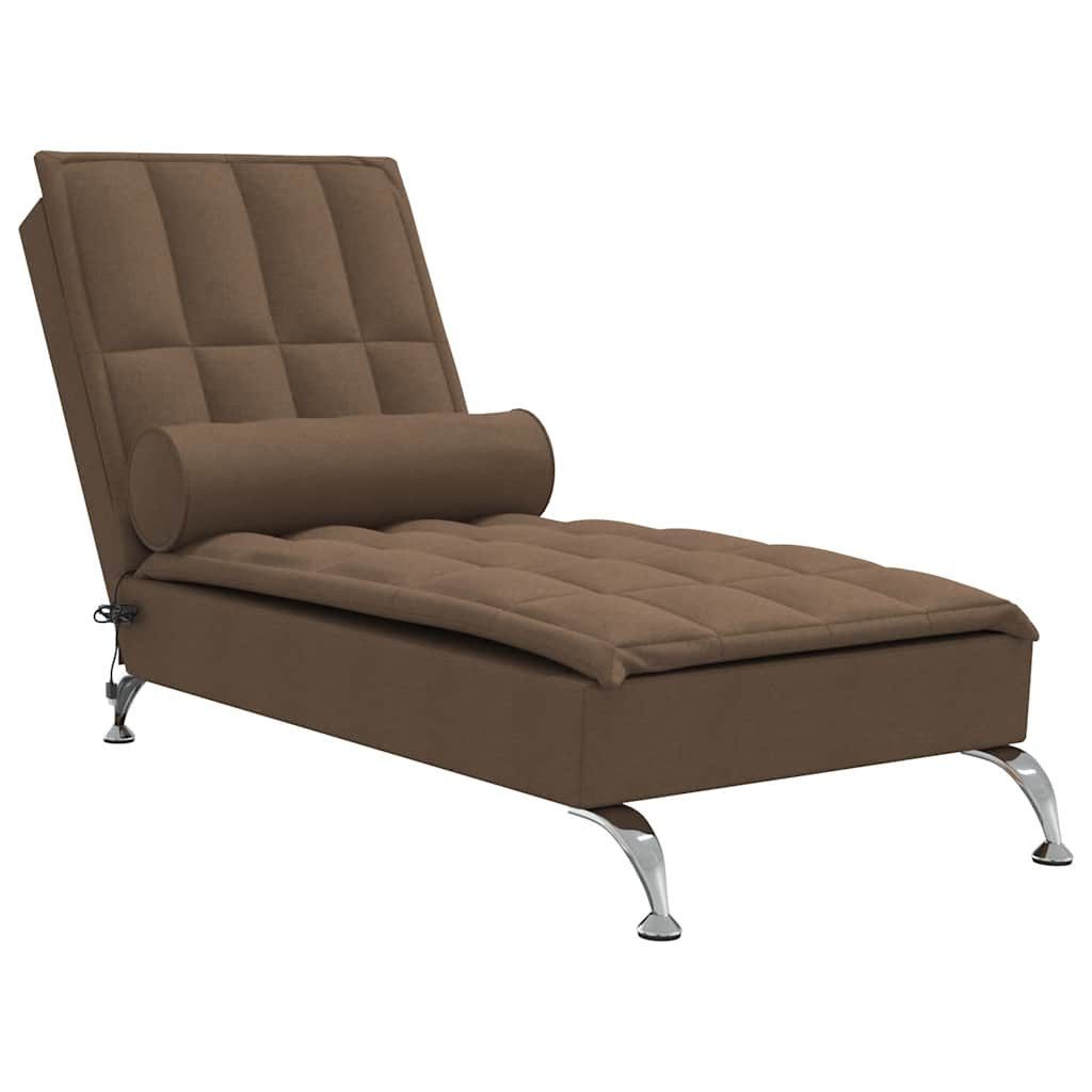 vidaXL Chaiselongue Massage-Chaiselongue mit Nackenrolle Braun Stoff, 1 Teile