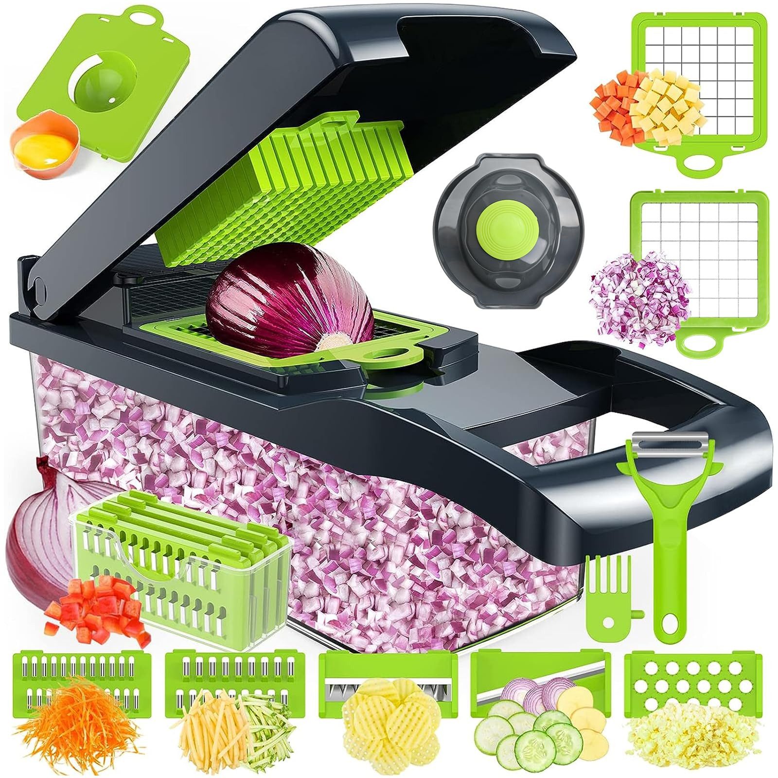 Kityhome Gemüseschneider 22-in-1 Multi-Purpose Vegetable Cutter with 8 Interchangeable Blades