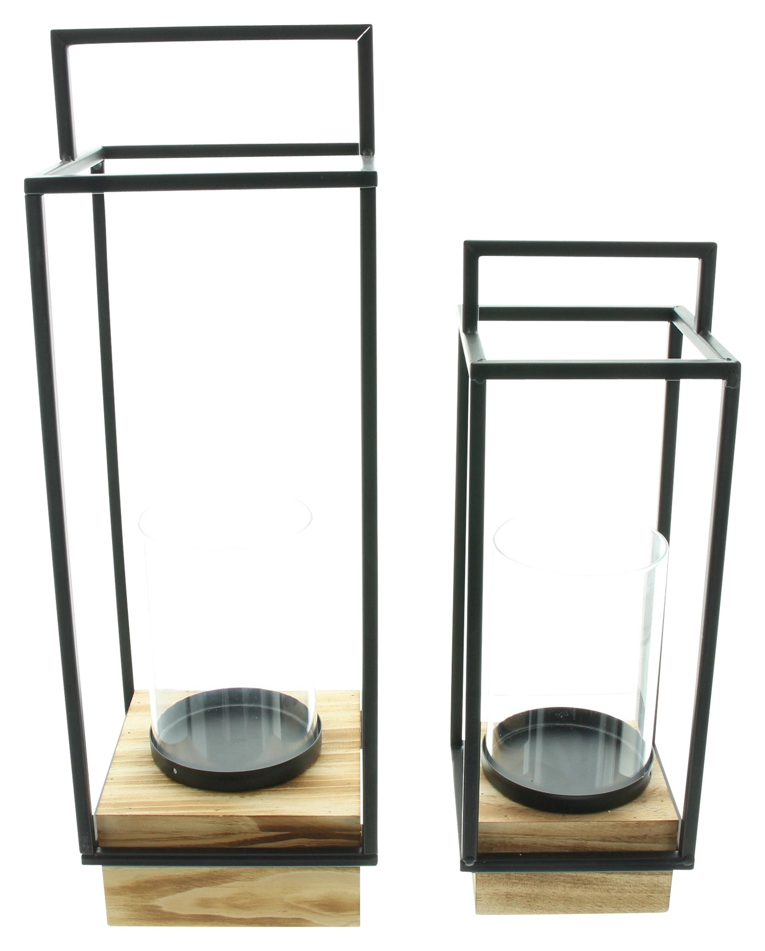 Frank Flechtwaren Kerzenlaterne 2x Laterne Modern Industrial Metall & Glas 35+45cm
