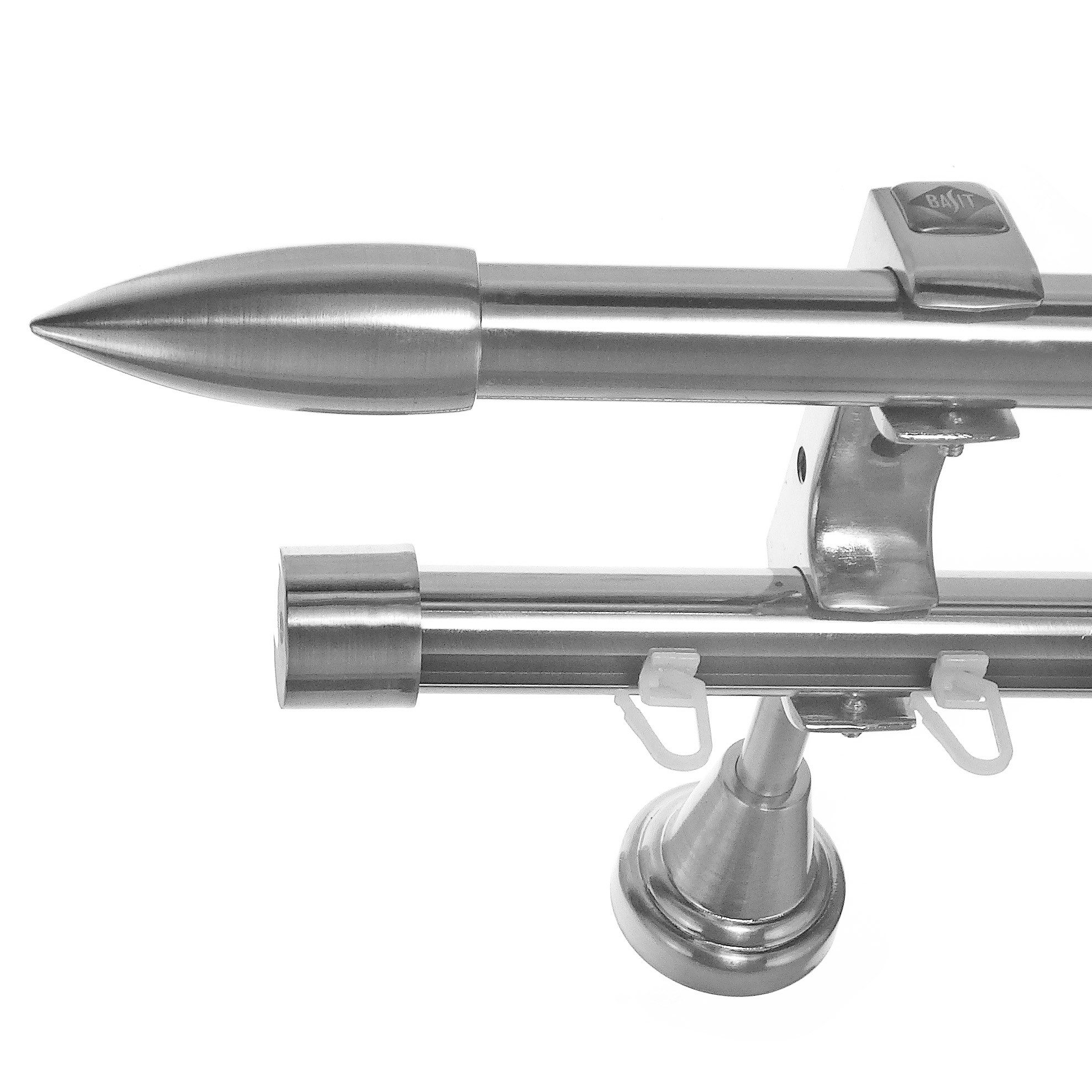 BASIT Gardinenstange Rohr und Innenlauf Edelstahloptik 20mm mit Wandträgern 540 cm E82, Ø 20 mm, 2-läufig, verschraubt, Metall, H60RI 540 cm E82 Spitze