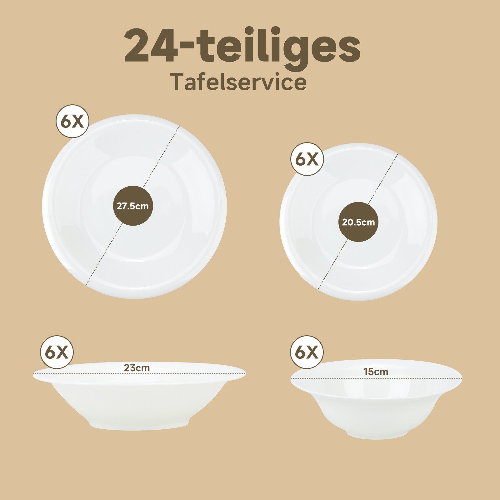 LB LICHTENBERG Tafelservice Geschirrset,Essservice aus Porzellan,Aufwendige Gestaltung, (24-tlg), 6 Personen, 24-Teiliges Fur 6 Personen
