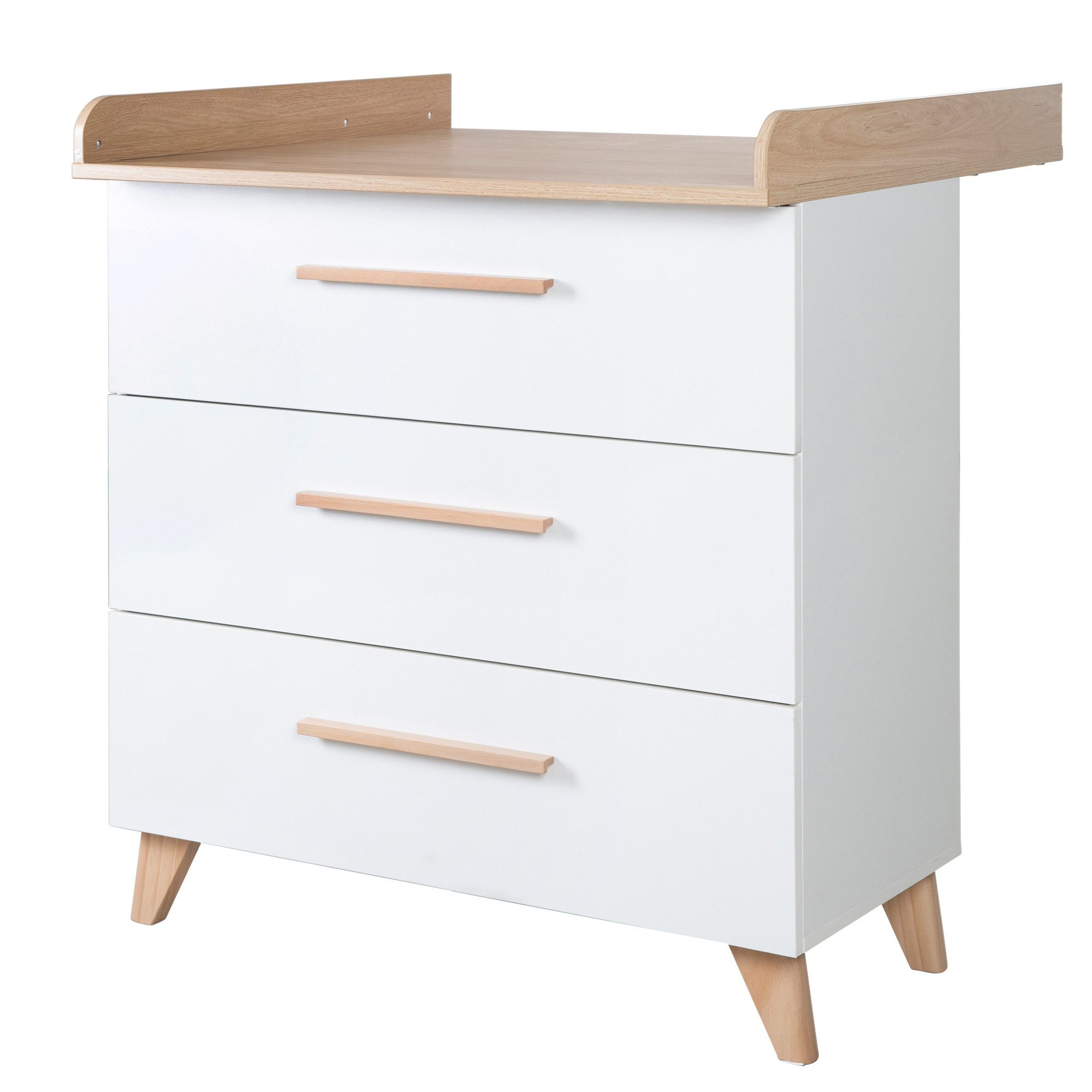 roba® Babymöbel-Set Leon - aus Holz - in Weiß mit Dekor Othello Eiche, (2-teiliges Set, 2-tlg., Kinder- & Beistellbett 60 x 120 cm & Wickelkommode) – Bild 3 von 5
