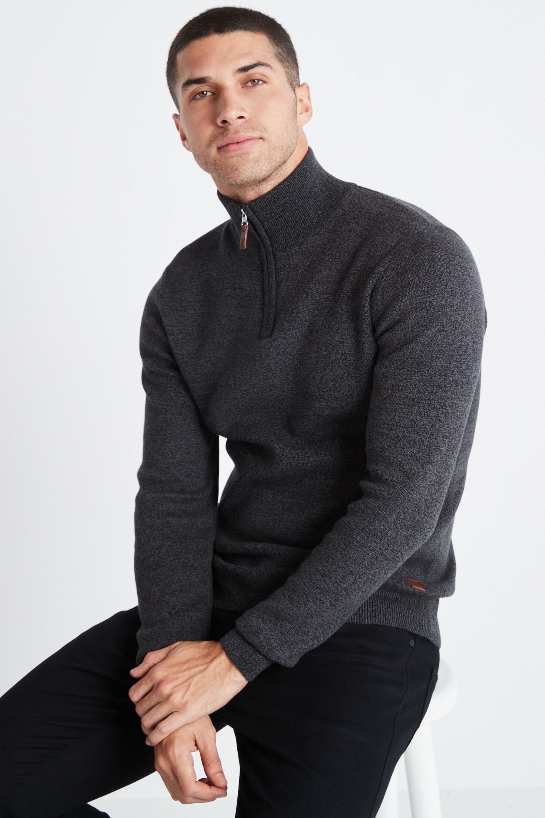Herren Pullover Next Troyer Premium-Baumwollpullover mit Reißverschluss