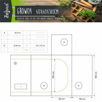Zelsius Gewächshaus Grow Tent 60 x 60 x 180 cm schwarz/grün Pflanzenzucht Indoor