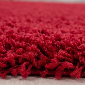 Teppich Unicolor - Einfarbig, Teppium, Rund, Höhe: 30 mm, Teppich Wohnzimmer Shaggy Einfarbig Rot Modern Flauschig Weiche