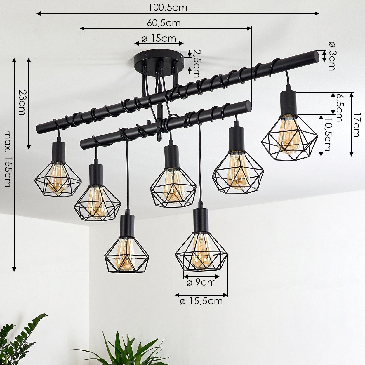 Metall Höhe »Borio« schwarz, Deckenleuchte hofstein in Leuchtmittel, längliche verstellbar, aus max. Deckenlampe E27 ohne 155cm (verstellbar),