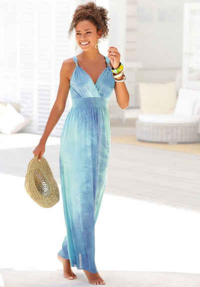 LASCANA Maxikleid mit Batikdruck und verstellbarem Ausschitt, Sommerkleid, Strandkleid