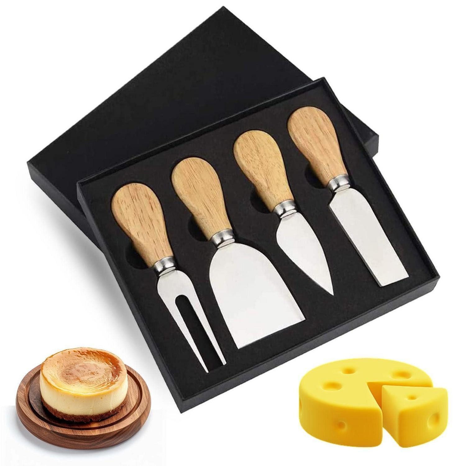 LuxusKollektion Geschenkbox Käsemesser Set 4-teilig Edelstahl Holzgriff