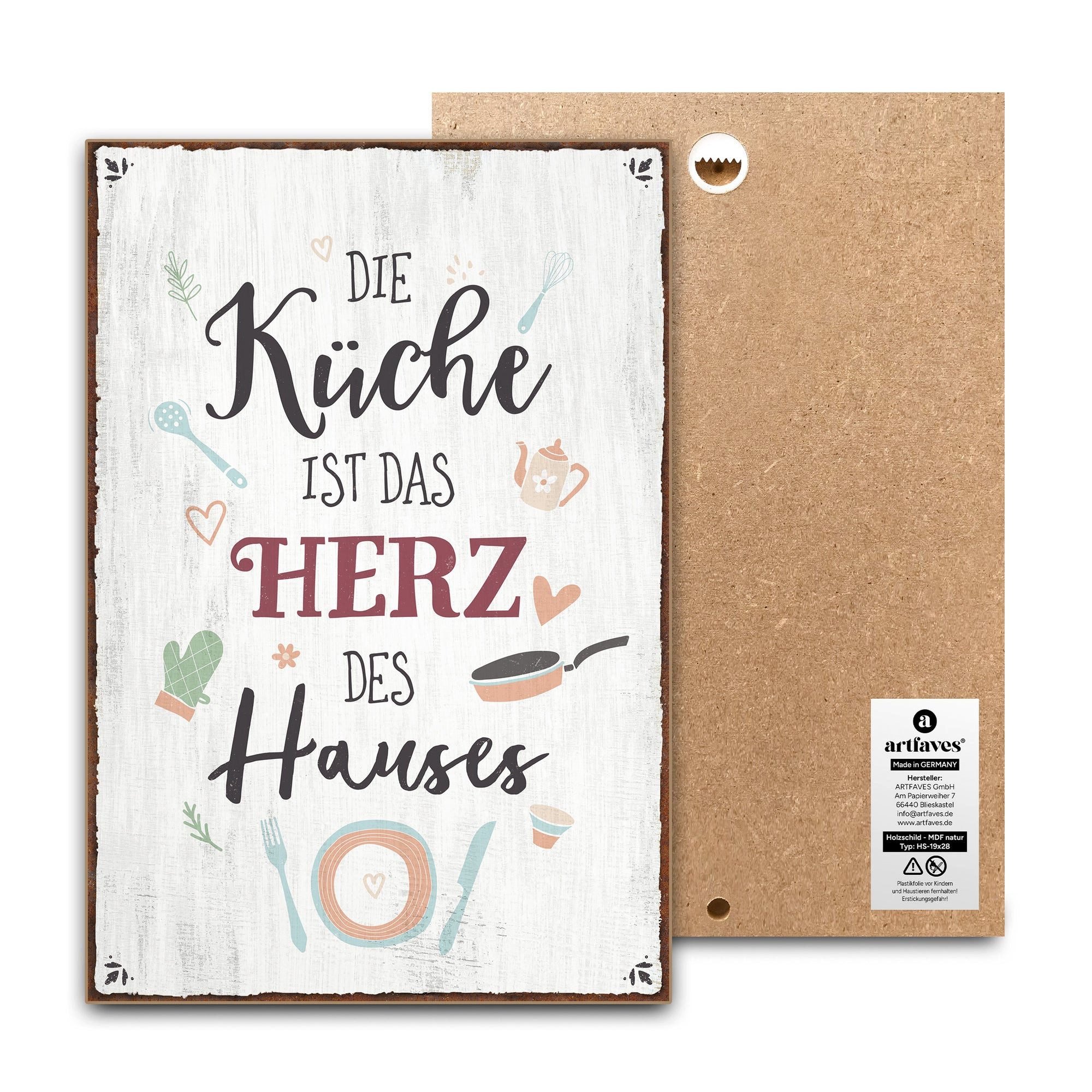 ARTFAVES Holzbild Schild mit Spruch - Die Küche ist das Herz des Hauses - Küche Sprüche