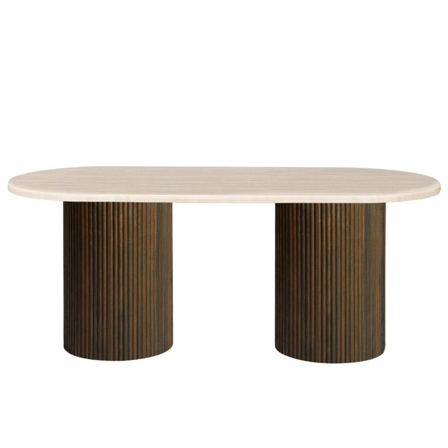 alesvelt Esstisch Trivento oval massive Tischplatte im Travertin Design Säulenstil (1-Tisch), Tischbeine im Säulenstil, 200x100x75cm – Bild 3 von 5