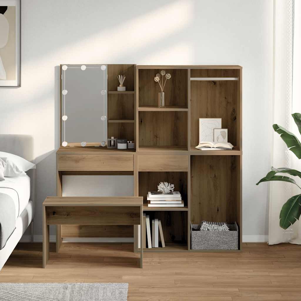 vidaXL Schlafzimmer-Set Schminktisch-Set mit LED-Leuchten Artisan-Eiche Holzwerkstoff