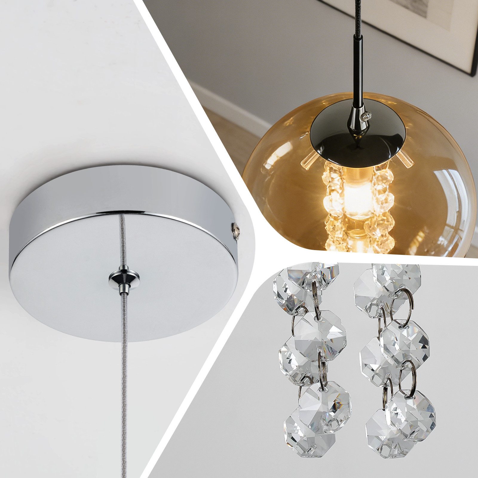 ZMH Pendelleuchte Esstisch 150CM Höhenverstellbar Pendellampe Kronleuchte Wohnzimmer, Glaskugel Hochwertige Design, LED wechselbar