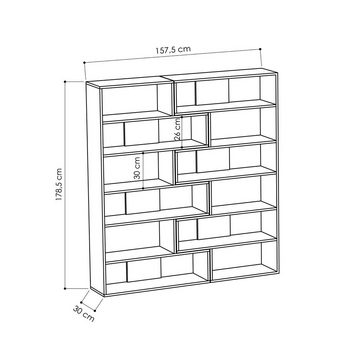 Decortie Bücherregal Molly, Modernes Bücherregal,Eck, Display Unit No.4, 29,6 x 93,6 x 178,6 cm