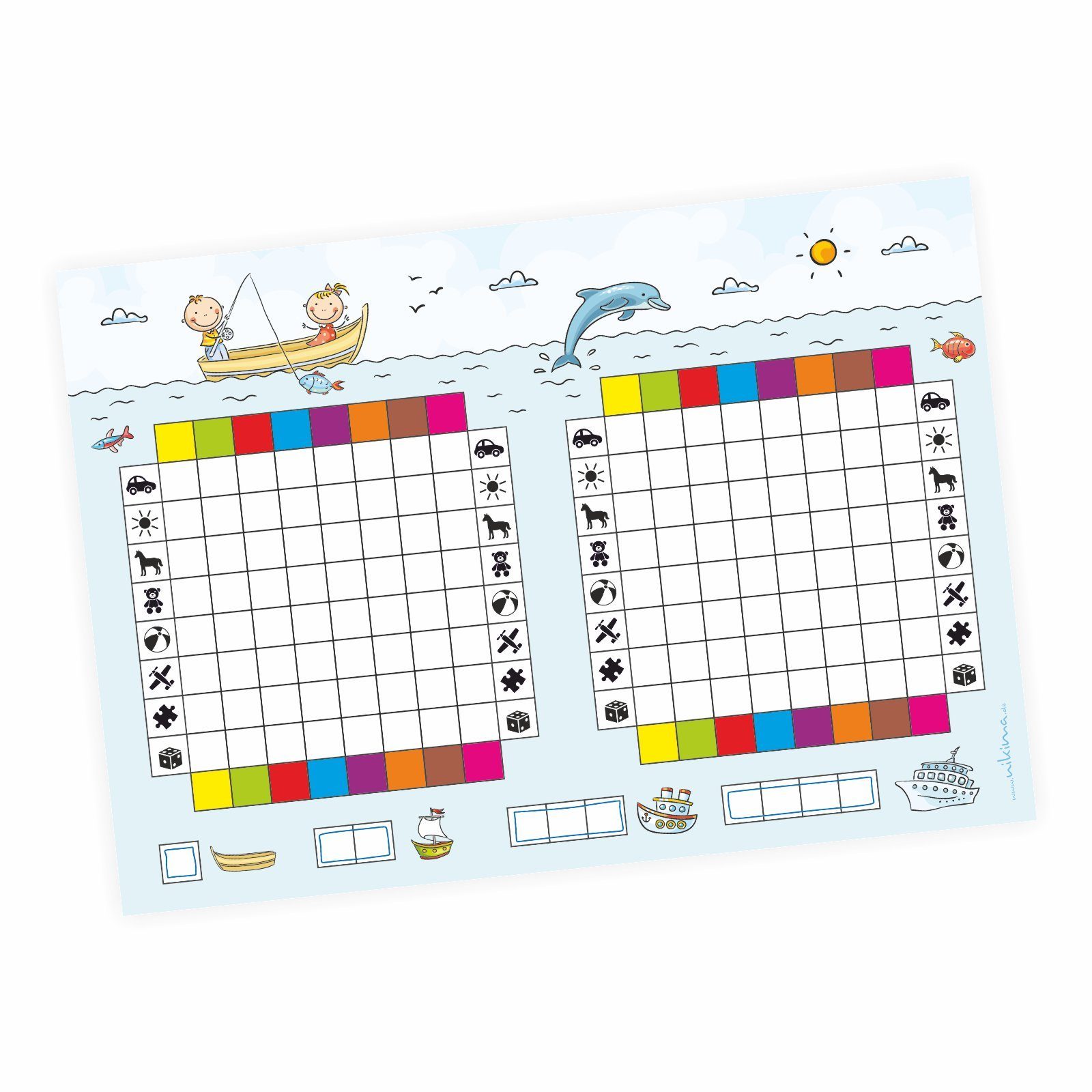 nikima Packpapier Spielblock Schiffe versenken JUNIOR, Reisespiel Flottenmanöver 2er Set A5