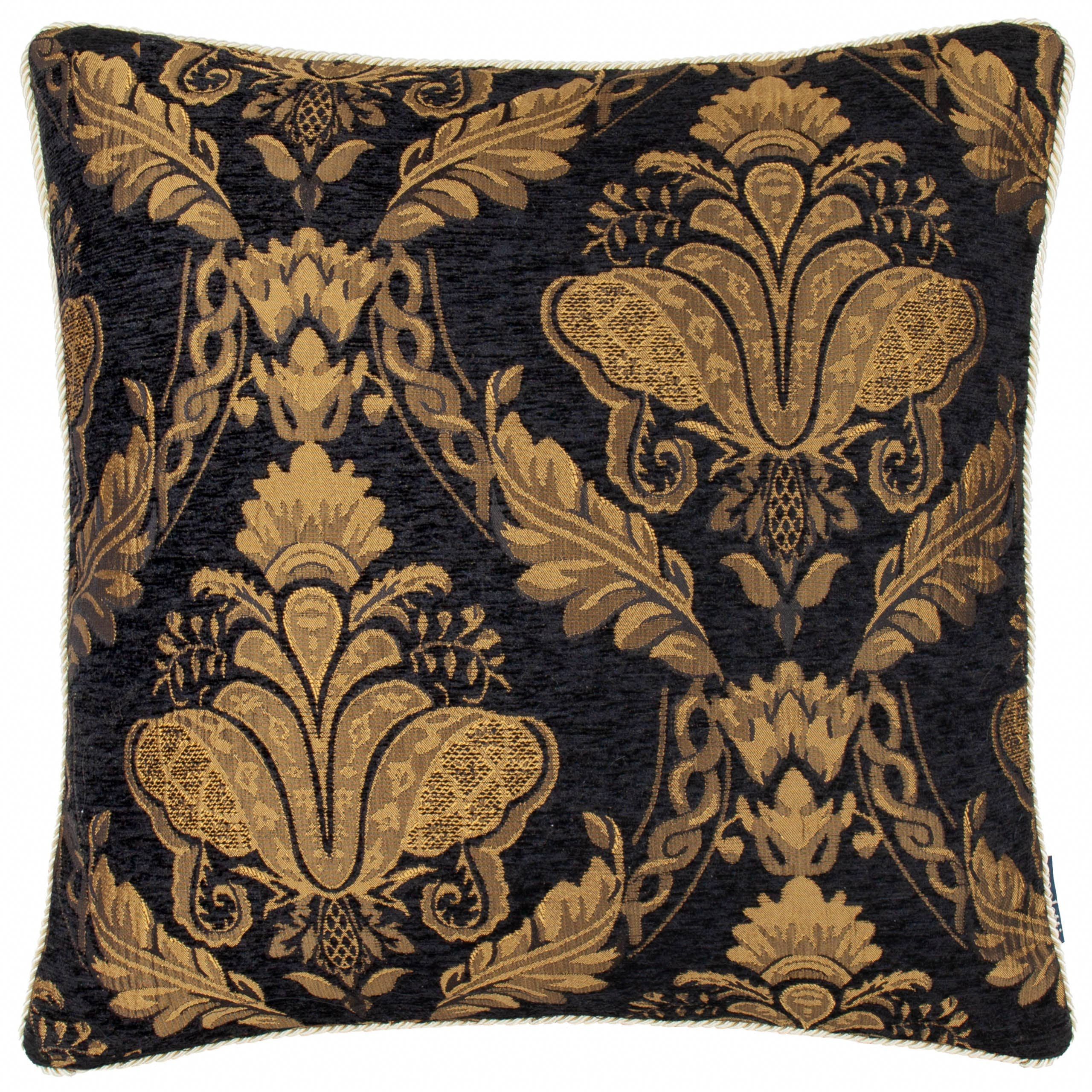 Riva Home Dekokissen Barockes Jaquard Dekokissen in schwarz-gold 45x45 mit Füllung