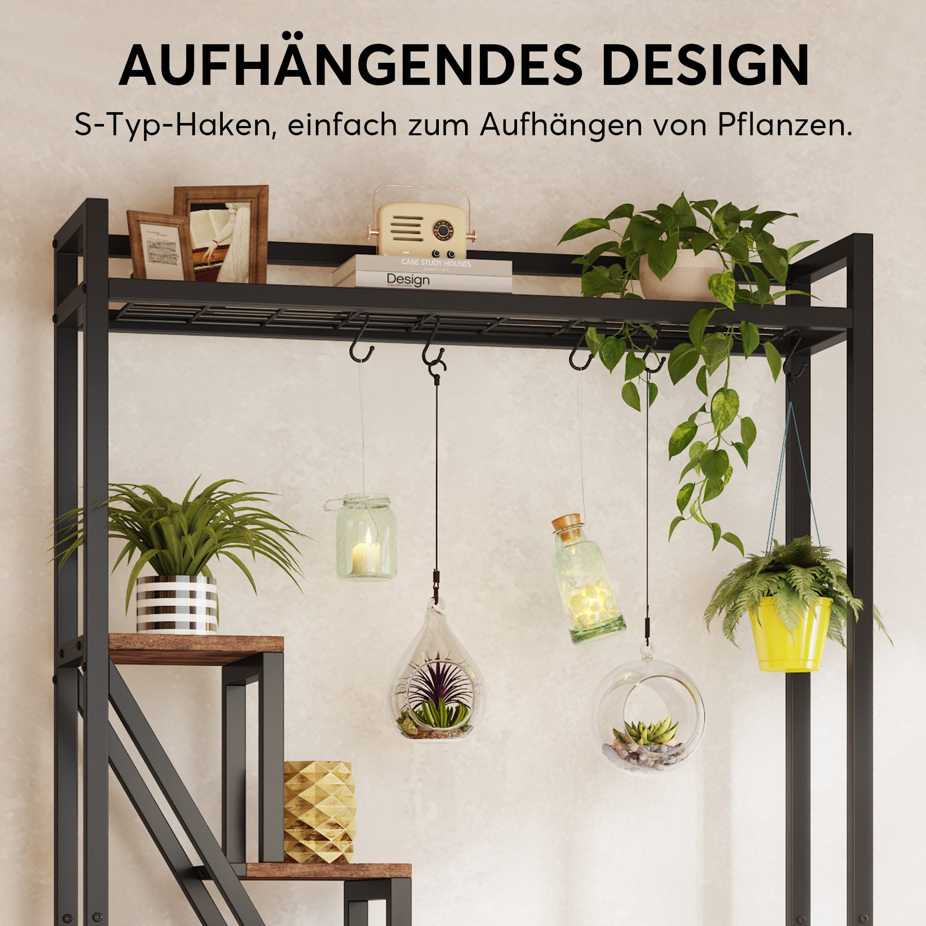 Tribesigns Blumenständer 180cm hoher Pflanzenständer, 7-stöckiges Pflanzenregal mit 5 S-Haken (1 St)