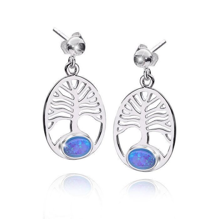 Materia Paar Ohrhaken Damen Silber Lebensbaum Opal Blau Türkis SO-286 925 Sterling Silber rhodiniert