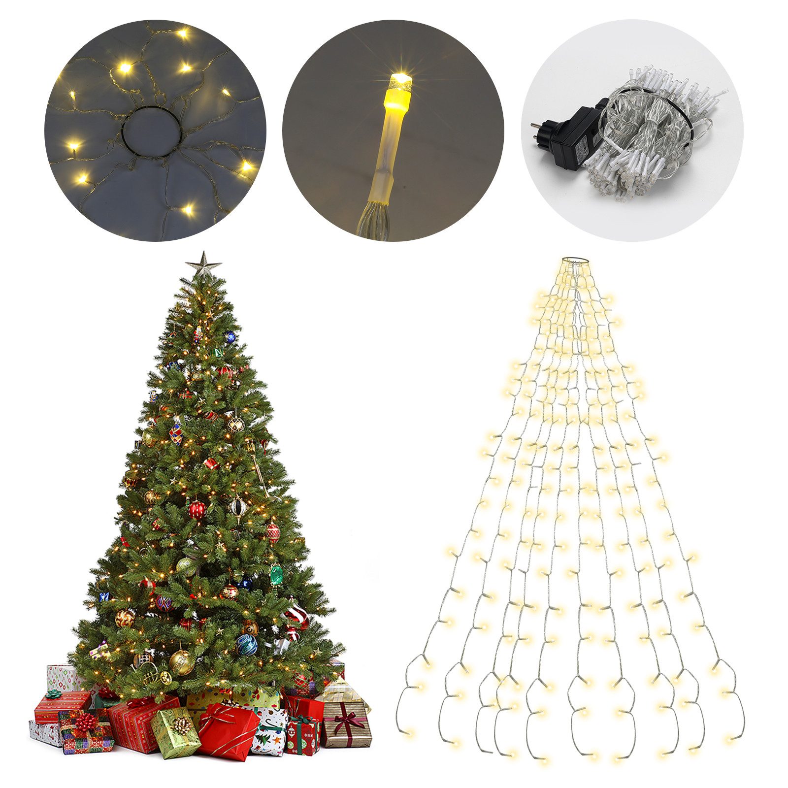 Randaco LED-Lichterkette LED Lichterkette Weihnachtsbaum LED-Baummantel 280 LEDs 2,8m Warmweiß