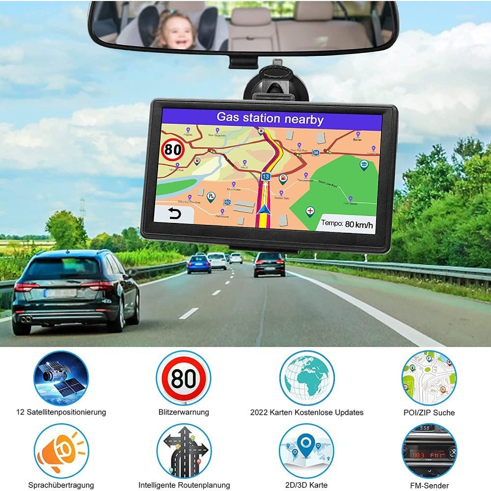 GPS Navi Navigation für Auto LKW PKW 7 Zoll 16GB Lebenslang Kostenloses Kartenupdate Navigationsgerät mit POI Blitzerwarnung Sprachführung Fahrspurassistent 2019 Europa UK 52 Karten 