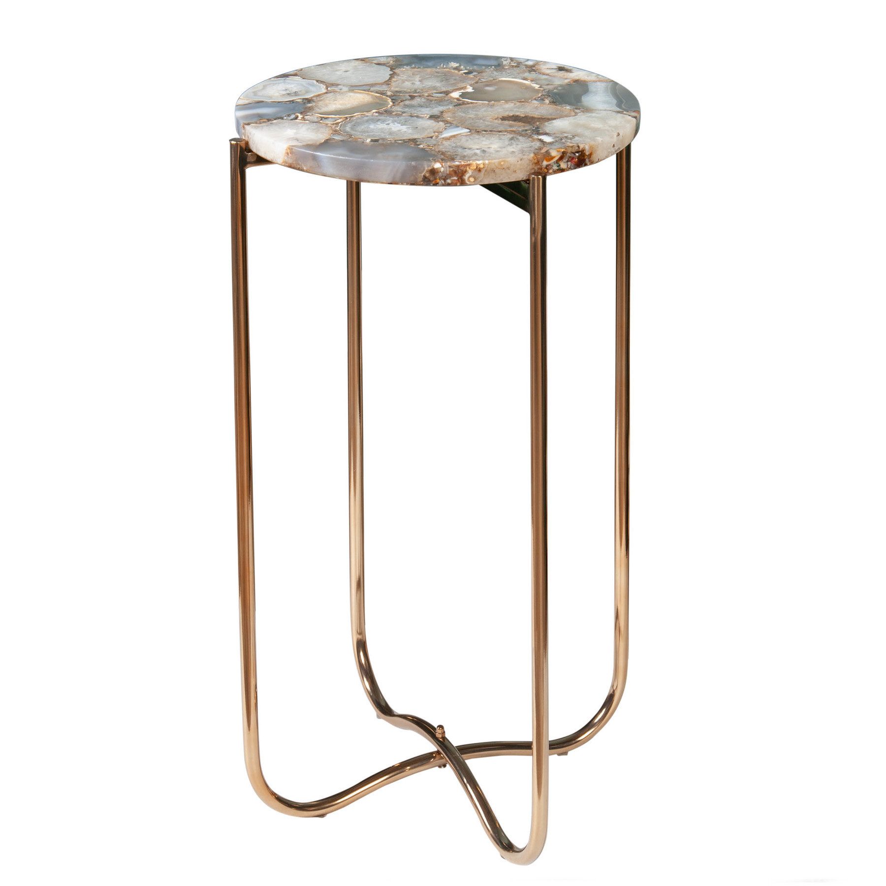 riess-ambiente Beistelltisch NOBLE I Ø35cm bunt / gold (Einzelartikel, 1-St), rund · Edelstein · Achat · klappbar · Metall-Gestell · Handmade
