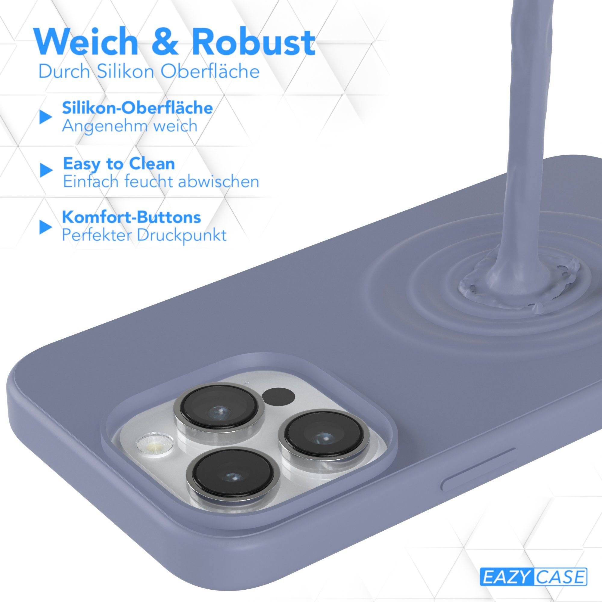EAZY CASE Handyhülle für Apple iPhone 14 Pro Hülle Silikon 6,1 Zoll, Silikon Schutzhülle mit Kameraschutz Matt Back Cover Soft Eis Blau – Bild 5 von 5