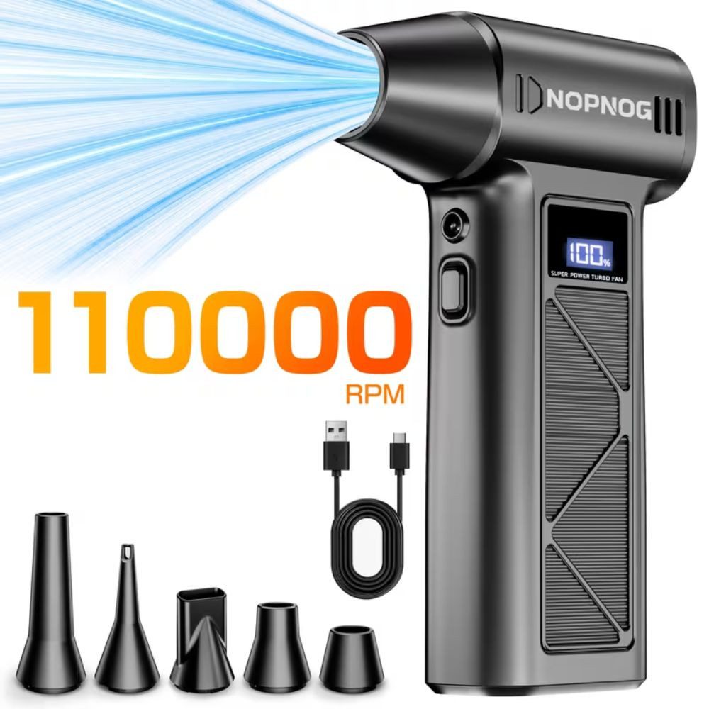 Wrischan Akku-Ventilator 105000 RPM Druckluftgebläse Staubbläser Gebläse Druckluftgebläse, 105,000RPM Akku Staubgebläse USB-C Brushless 5 Stufen