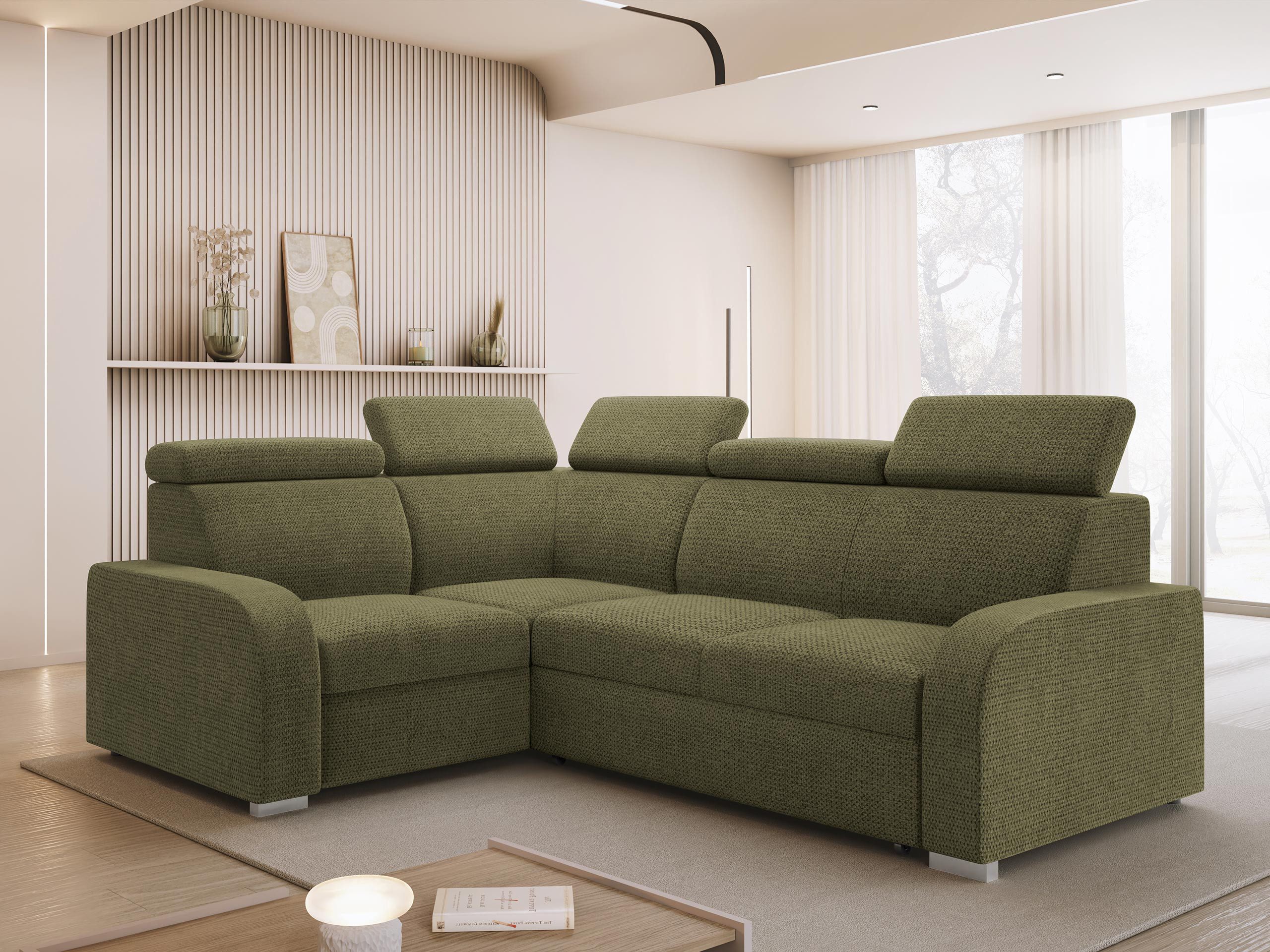 MIRJAN24 Ecksofa Oslo 2rR1 80, mit Schlaffunktion, L-Form, Einstellbare Kopfstützen, 250x200x85-100 cm
