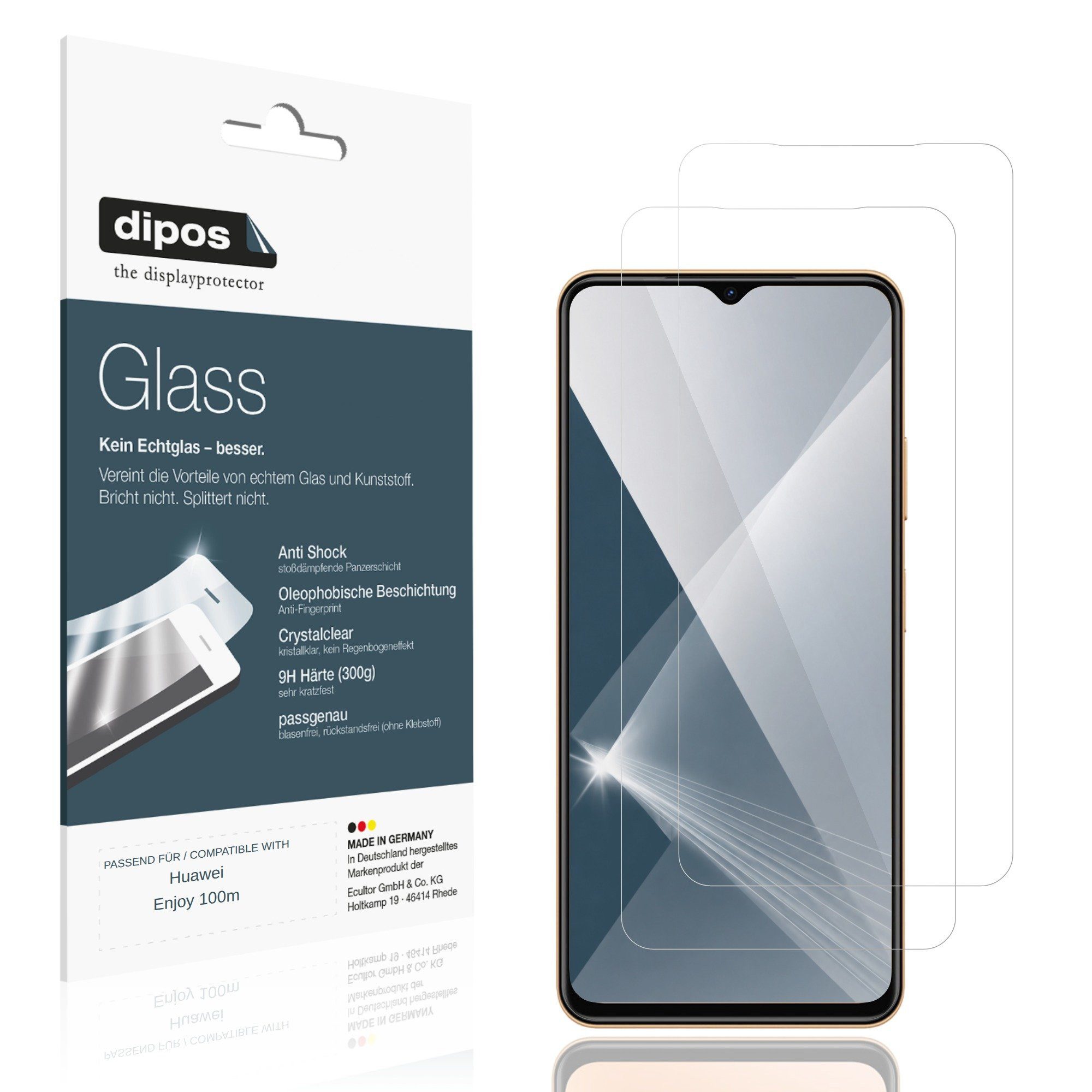 dipos Displayschutzfolie Schutzfolie für Huawei Enjoy 100m, 2 Stück, Displayschutz Schutz Folie Made in Germany