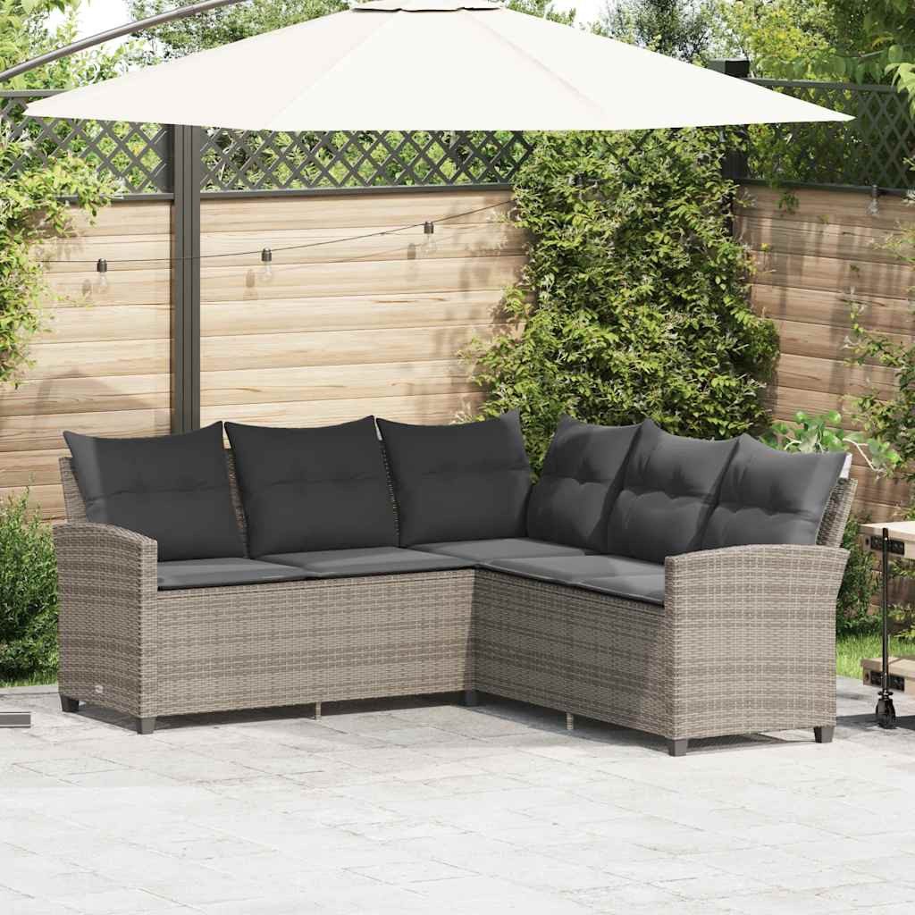 vidaXL Gartenlounge-Set L-förmiges Couchsofa mit Kissen Graues Polyrattan, (1-tlg)