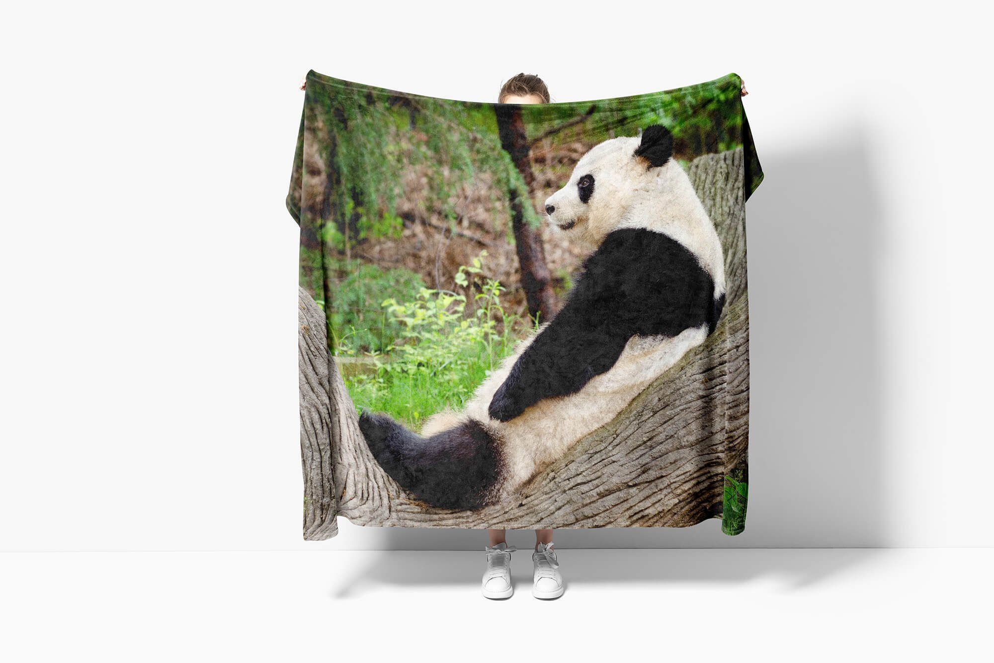 Sinus Art Handtuch Kuscheldecke mit Saunatuch Strandhandtuch Handtuch (1-St), Panda Handtücher Pandabär, Tiermotiv Baumwolle-Polyester-Mix
