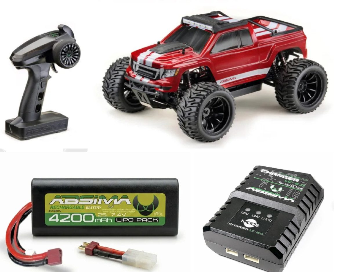 Absima RC-Auto High Speed Cars HotShot 3.4 BRUSHLESS 2-3S SET INKL. AKKU und LADER (Spar-Set, fertig aufgebaut), mit neuster 2,4 GHz Fernsteuerung und LED Beleuchtung