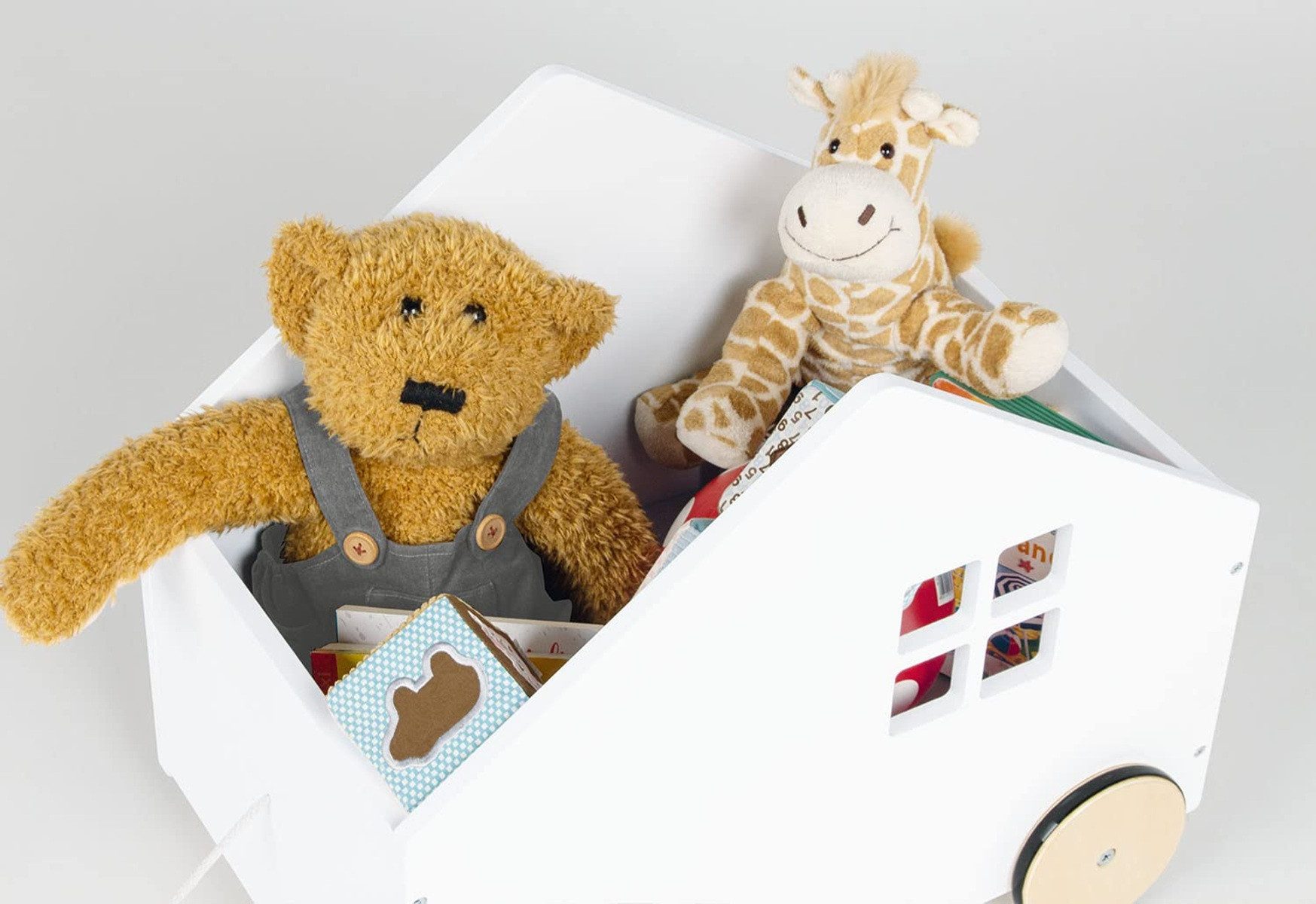 Pinolino® Hydda Toy Chest, House-Shaped Toy Box with Pull Cord & Wheels - White (1 pc)