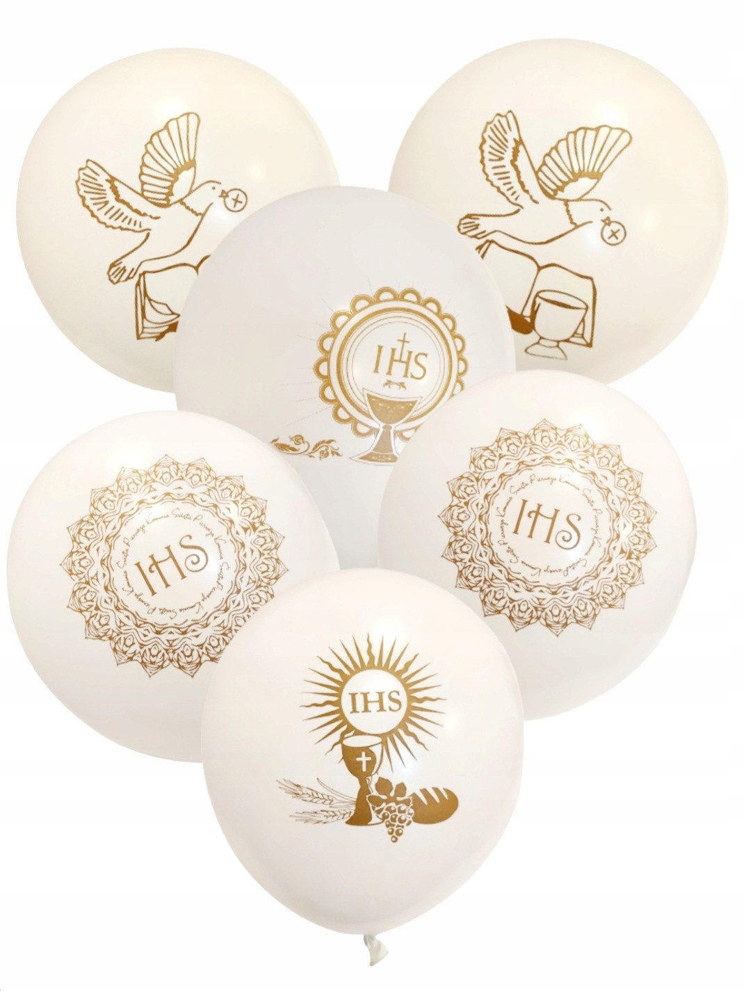 Festivalartikel Luftballon Kommunionsballons Set 6 Stück IHS Taube Kelch Dekoration 12 Zoll, BALONY KOMUNIJNE IHS