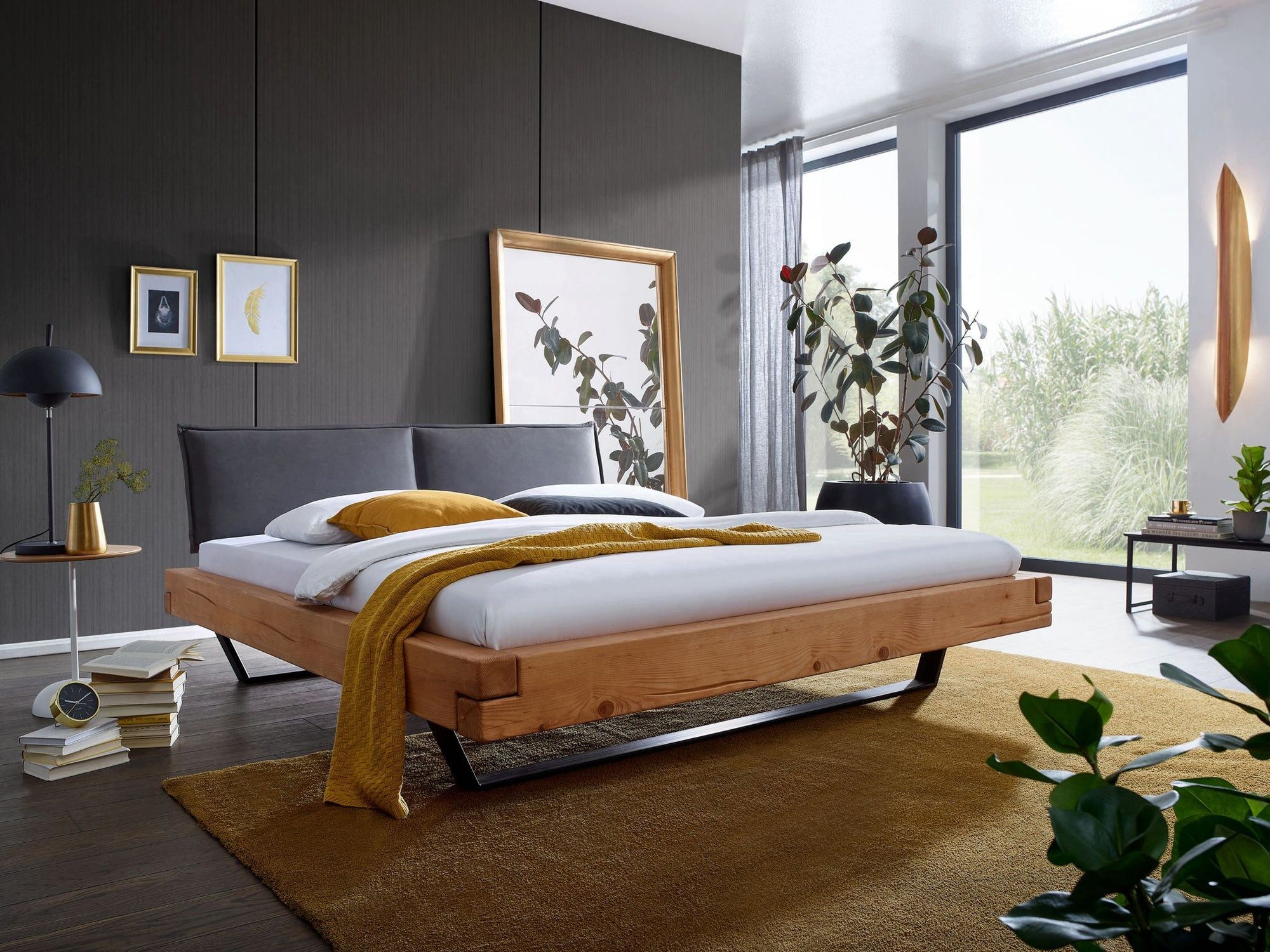 BENEDO MÖBEL Massivholzbett Kiefer bernsteinfarbig, Polsterkopfteil Lederop günstig online kaufen