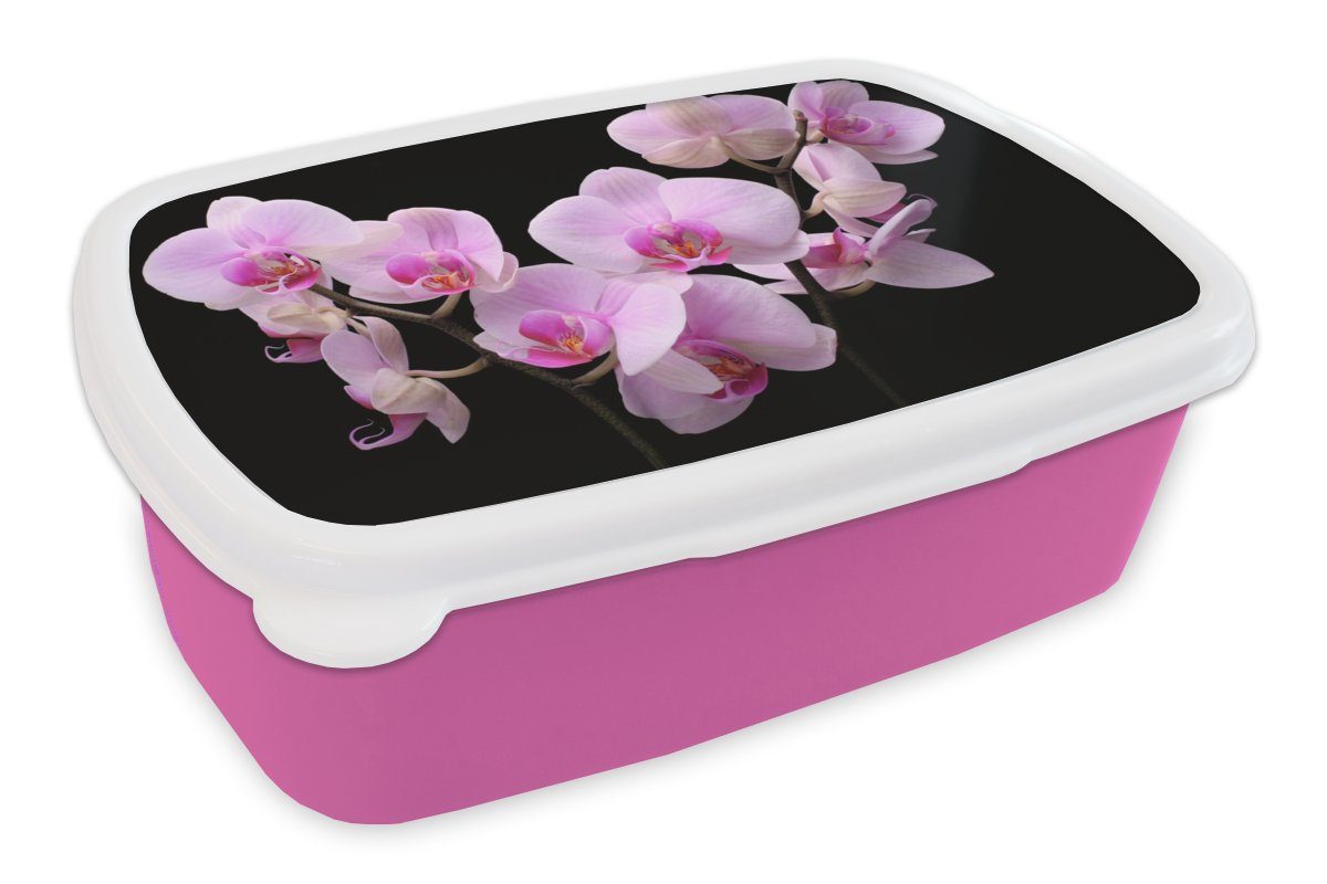 MuchoWow Brotbox - Kunststoff, Rosa Blumen für Brotdose (2-tlg), Mädchen, Kinder, - Lunchbox - Orchidee Flora, Kunststoff Snackbox, Erwachsene,