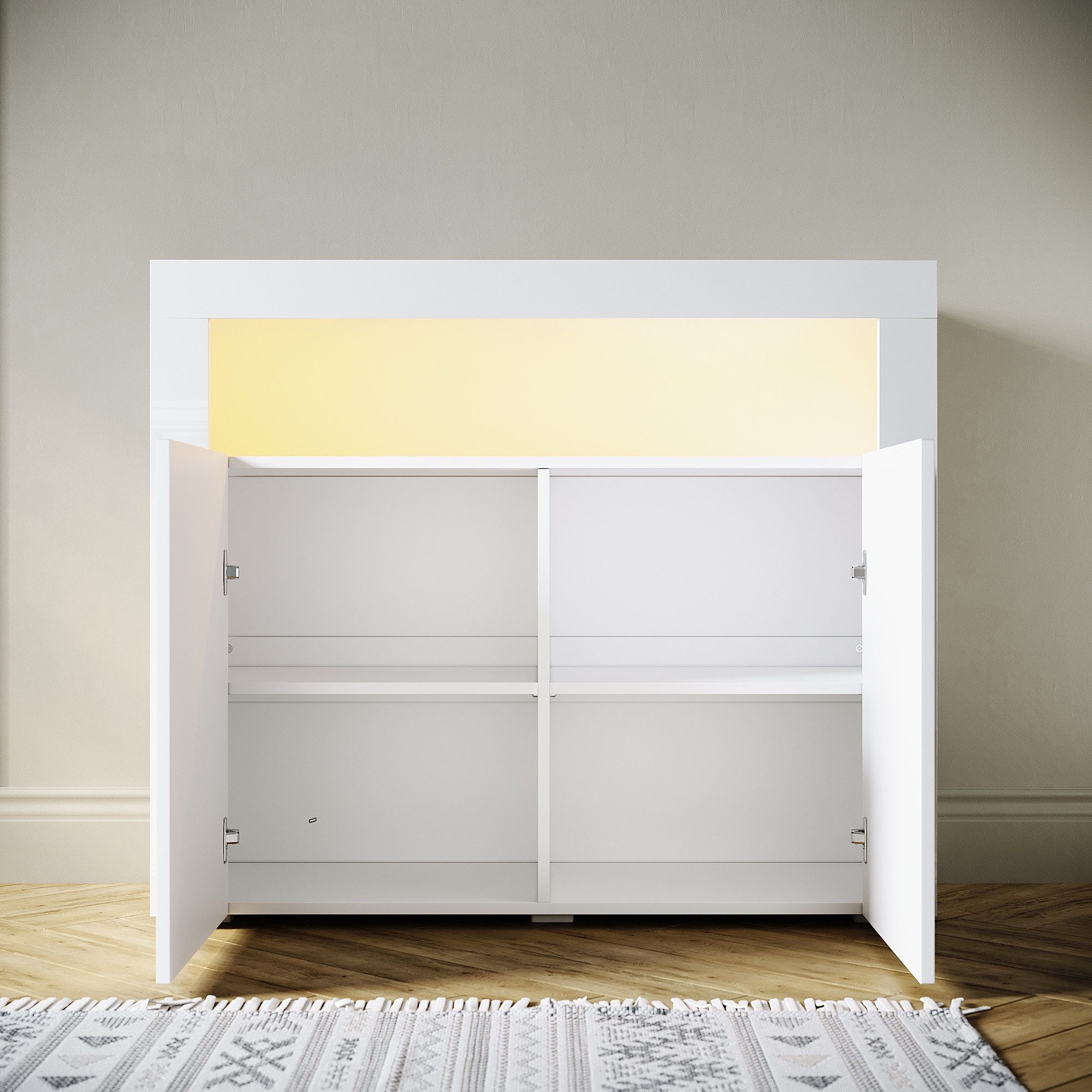 SONNI Kommode Sideboard Weiß Hochglanz mit LED Beleuchtung Kommode, Wohnzimmer