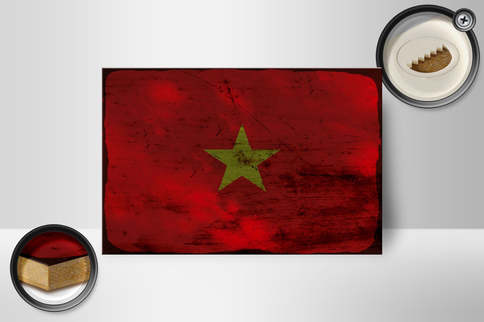 Femer GmbH Holzbild Flagge Vietnam 18x12 cm Flag of Vietnam Rost, Flaggen (1 St), Glatte Holzfaserplatte (MDF), vorn beschichtet