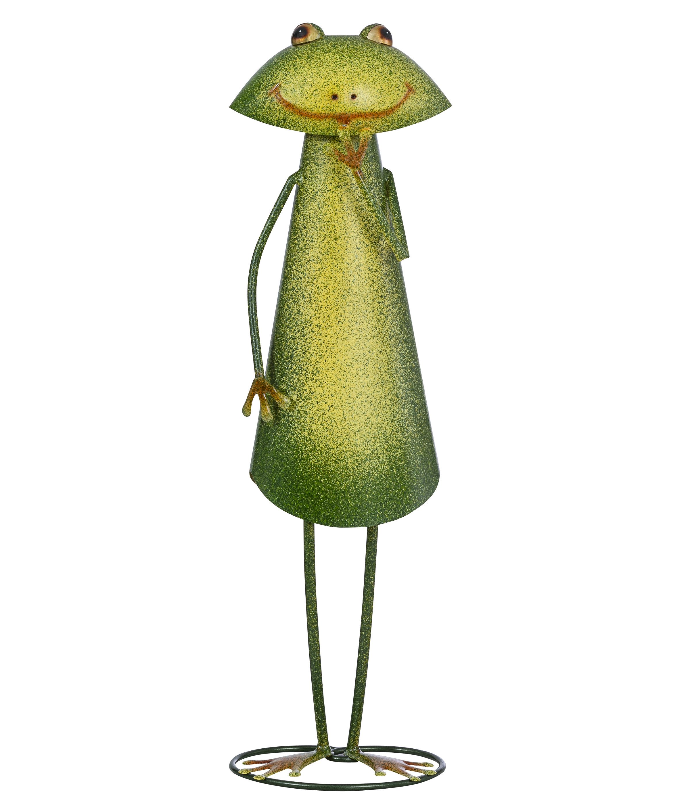 Dehner Gartenfigur Frosch, stehend, 66 x 20 x 14 cm, Metall, handbemalte, frostbeständige Gartenfigur, auch für Indoor geeignet