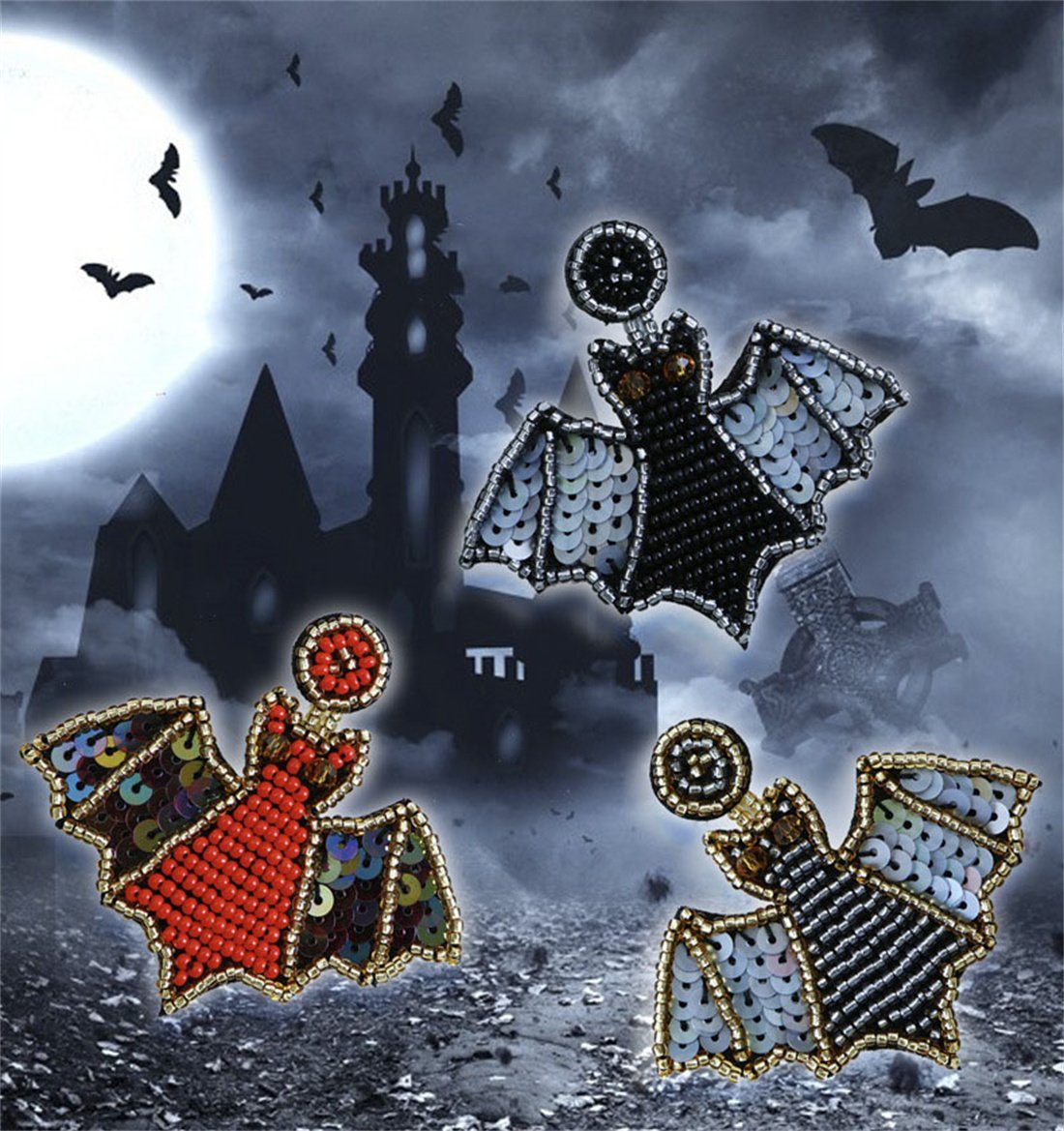 DÖRÖY Paar Ohrhänger Halloween Fledermaus-Ohrringe,Punk Ohrringe,Kreative Style Ohrringe Rot