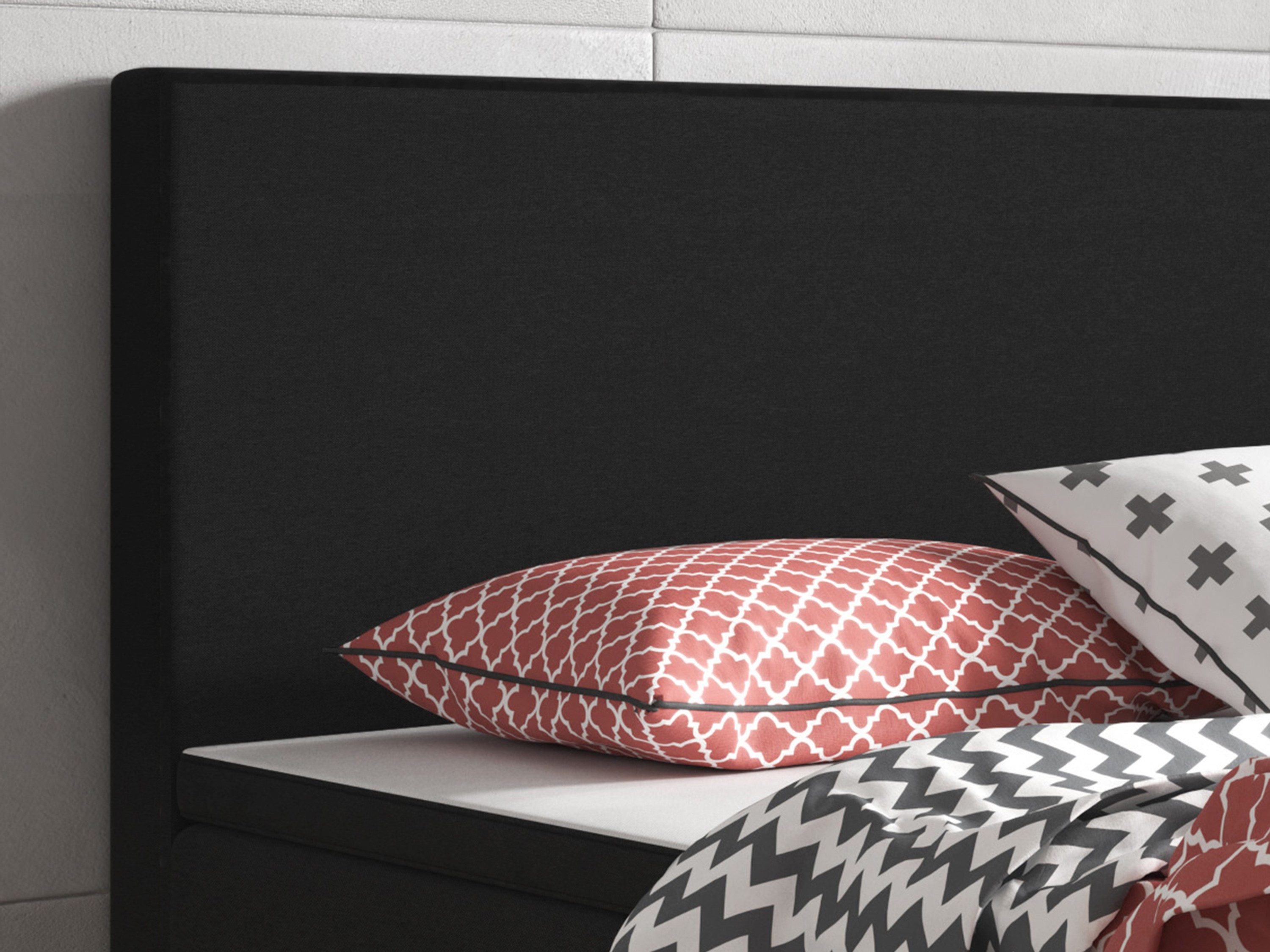 inter Boxspringbett Berlin Webstoff (180x200 cm, Boxspringbett-Set,7-Zonen-Taschenfederkernmatratze und Topper), Hohes Kopfteil, Inklusive Topper für optimalen Liegekomfort